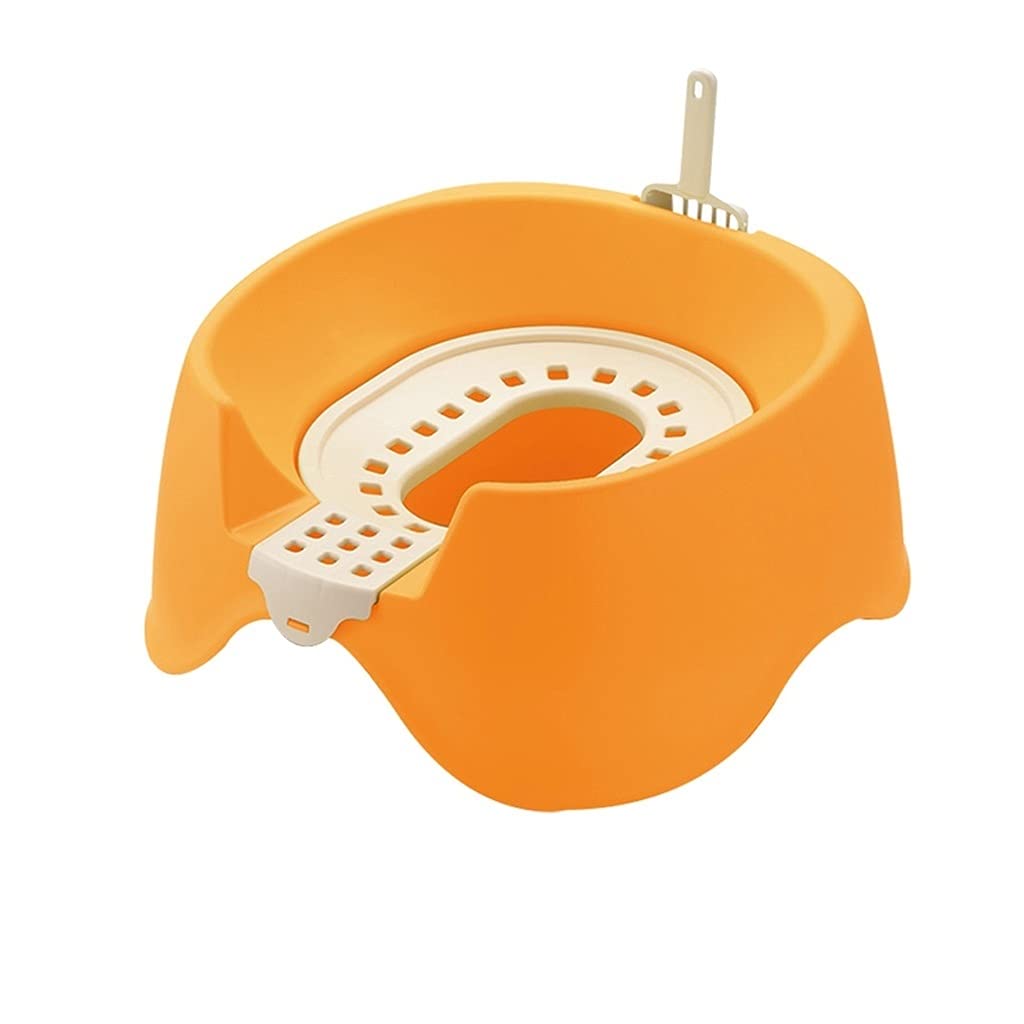 DZWYC Semi-Closed Cat Litter Box with Double-Layer Design - Anti-Splash Squat Open Toilet for Cats - Orange (Ideal for Small Spaces & Multi-Cat Households)