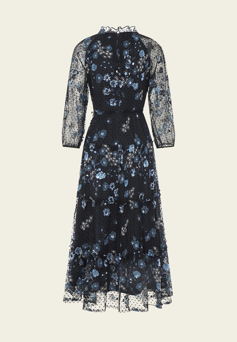 Floral Sequins and Embroidery Mesh Dress for Women - Elegant Party, Wedding Guest, and Special Occasion Outfit