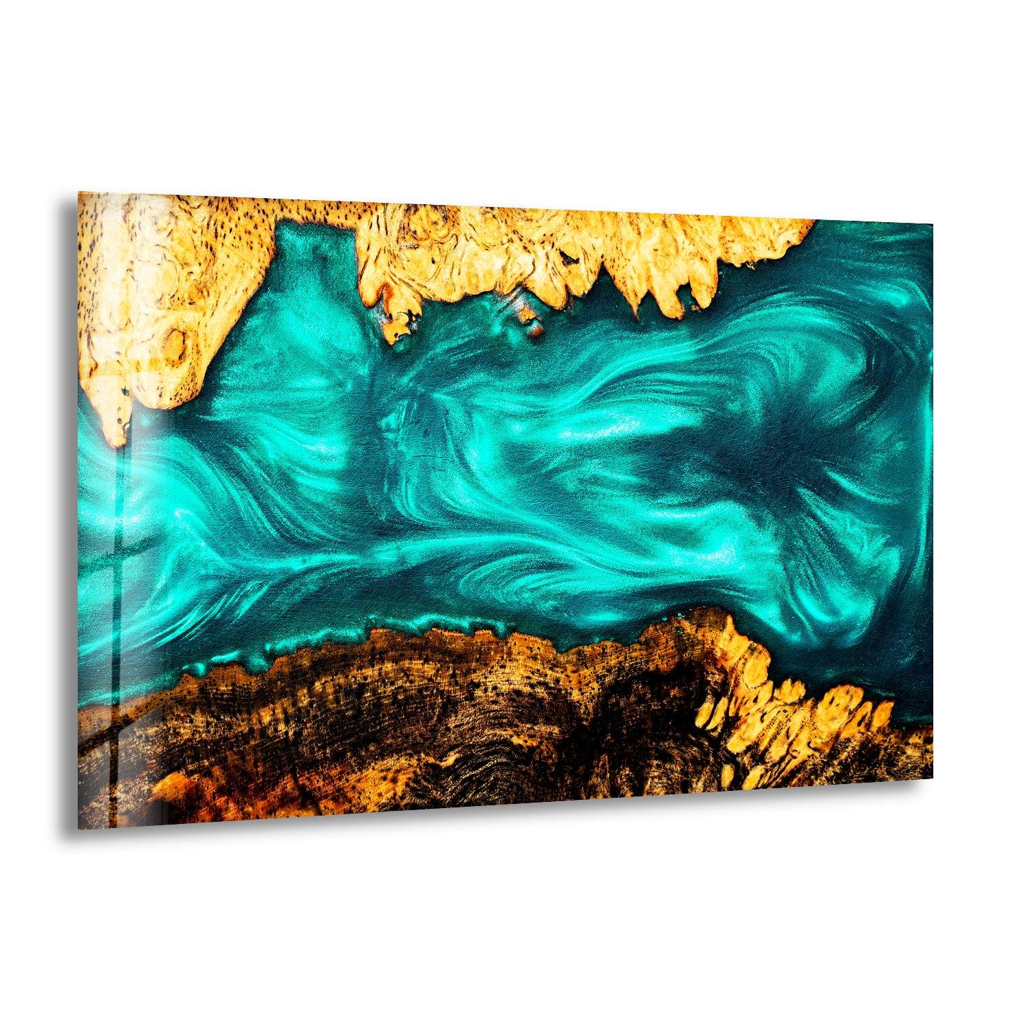 Blue Epoxy Resin Abstract Glass Wall Art - Handmade Modern Home Decor for Living Room, Bedroom & Office
