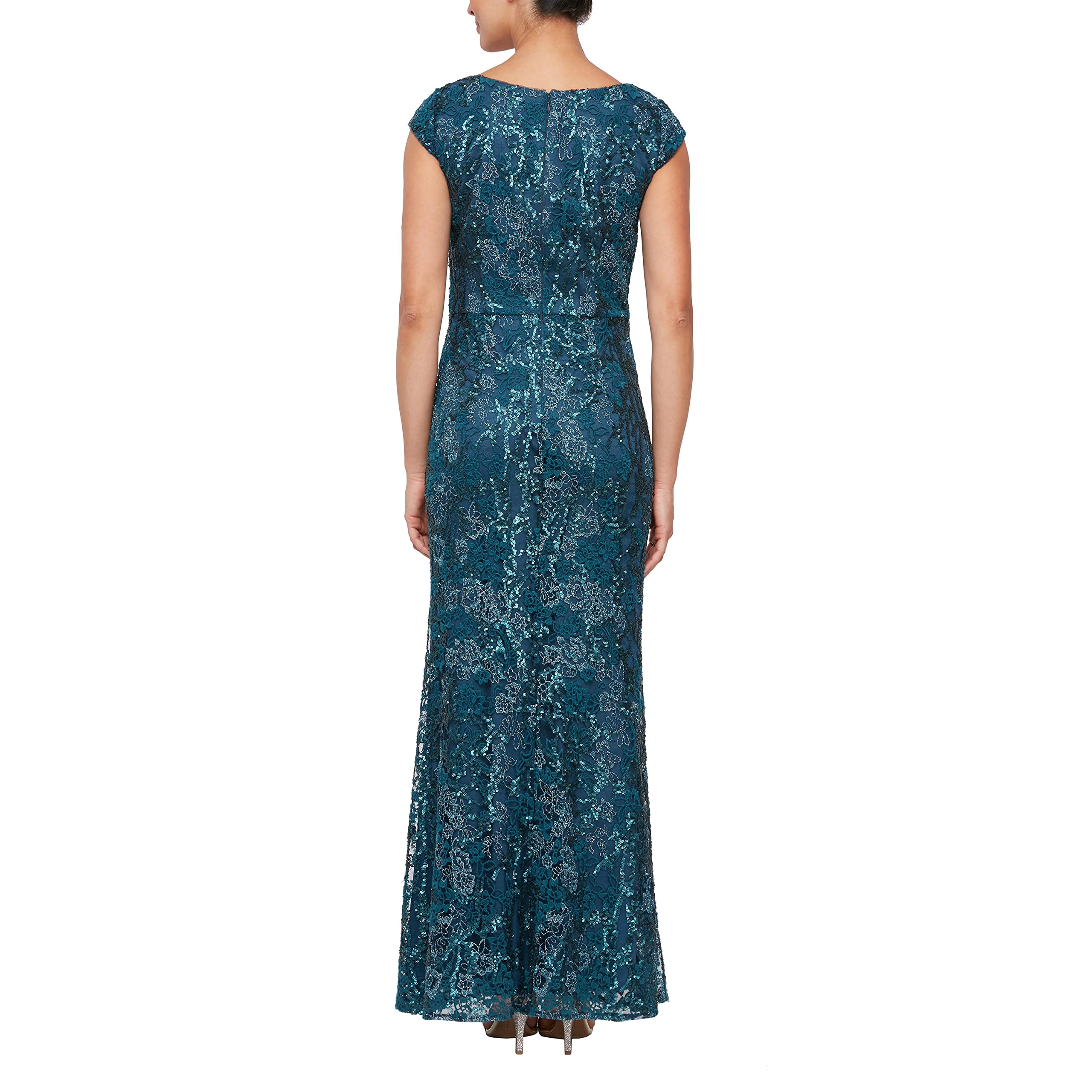 Alex Evenings Women's Long Embroidered Cap Sleeve Dress - Elegant Formal Gown for Weddings, Parties & Special Occasions