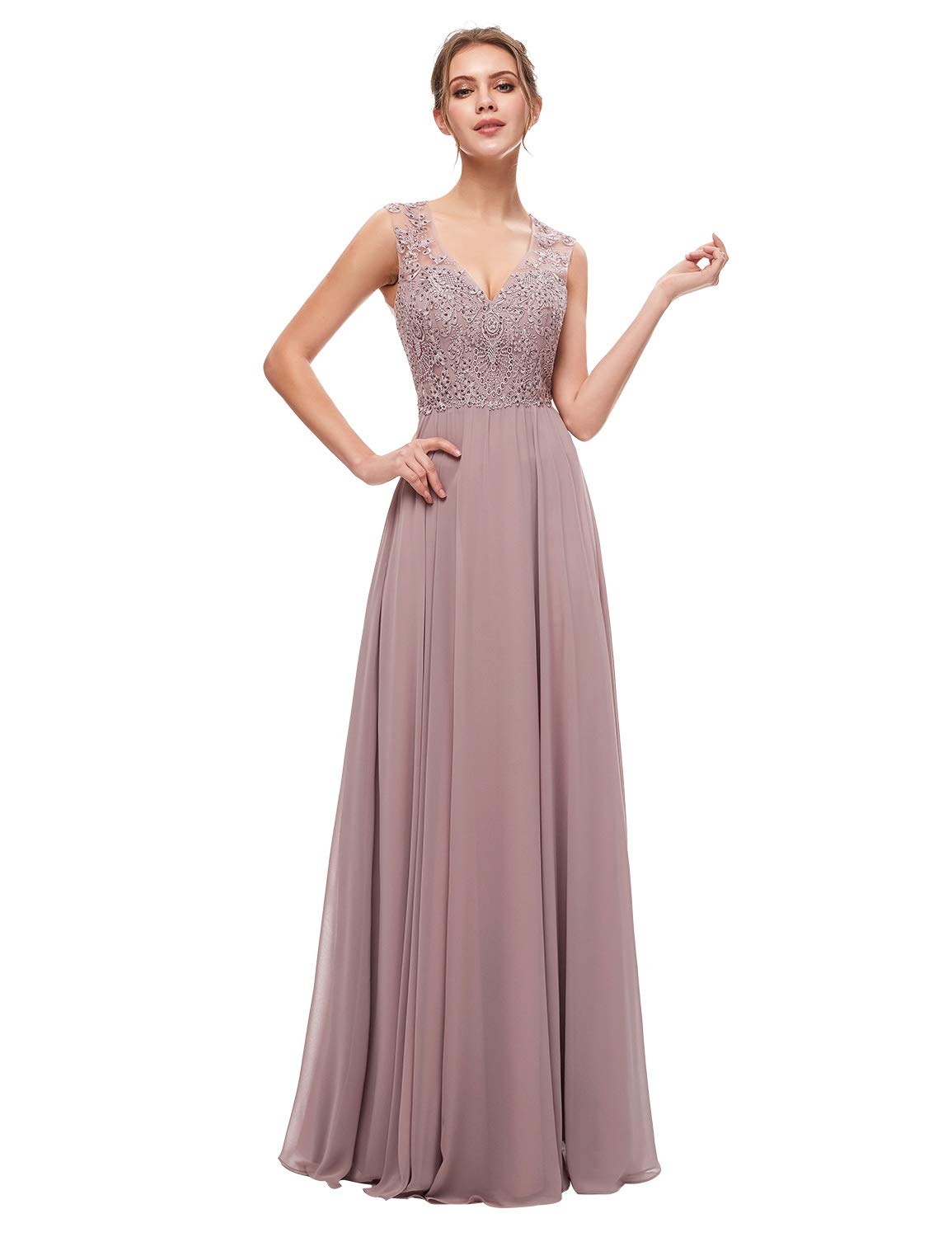 Sarahbridal Women's Chiffon Long Prom Dress with Beaded Sequin Details - Elegant Cap Sleeve Bridesmaid Gown for Weddings, Parties & Formal Events