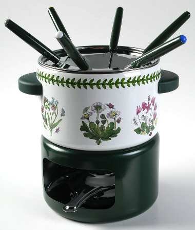 Portmeirion Premium Ceramic Fondue Set with 6 Stainless Steel Forks - Perfect for Romantic Dinners & Holiday Entertaining
