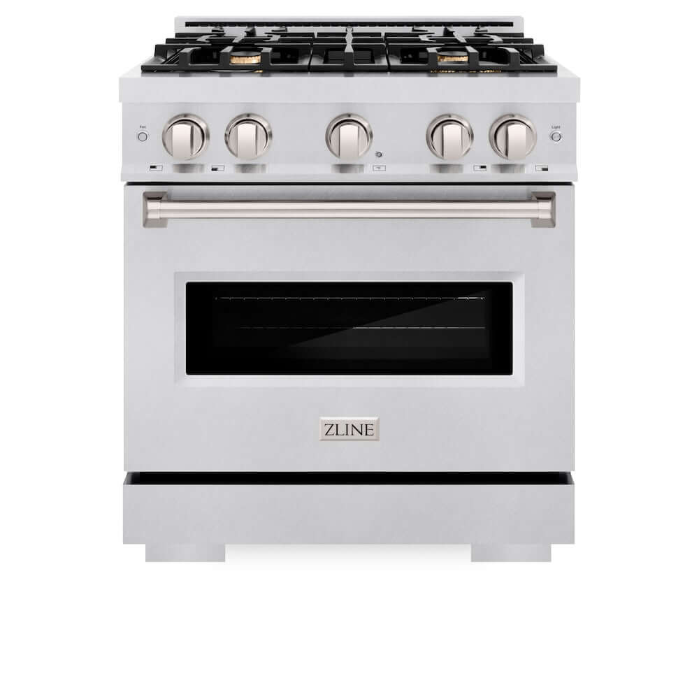ZLINE 30-Inch 4.2 cu. ft. Classic Dual Fuel Range - Gas Cooktop & Electric Convection Oven in Satin Stainless Steel with 4 Brass Burners (CDRS BR 30) - Perfect for Modern Kitchens & Professional Cooking