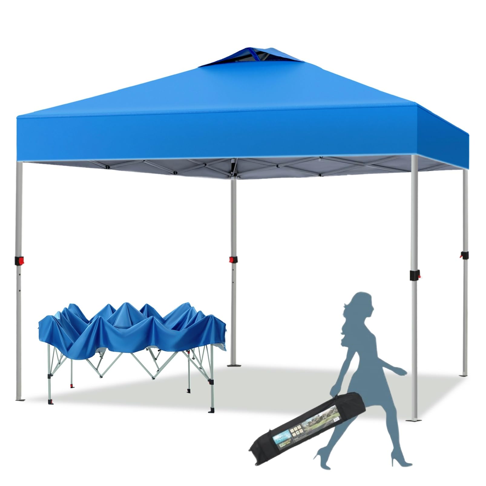 MFSTUDIO 10x10 FT Pop Up Canopy Tent - Waterproof Outdoor Gazebo Shelter with Sun Shade, Portable Instant Screened Tent for Beach, Backyard, Camping, Parties (Blue) | Perfect for Picnics, Tailgating & Outdoor Events