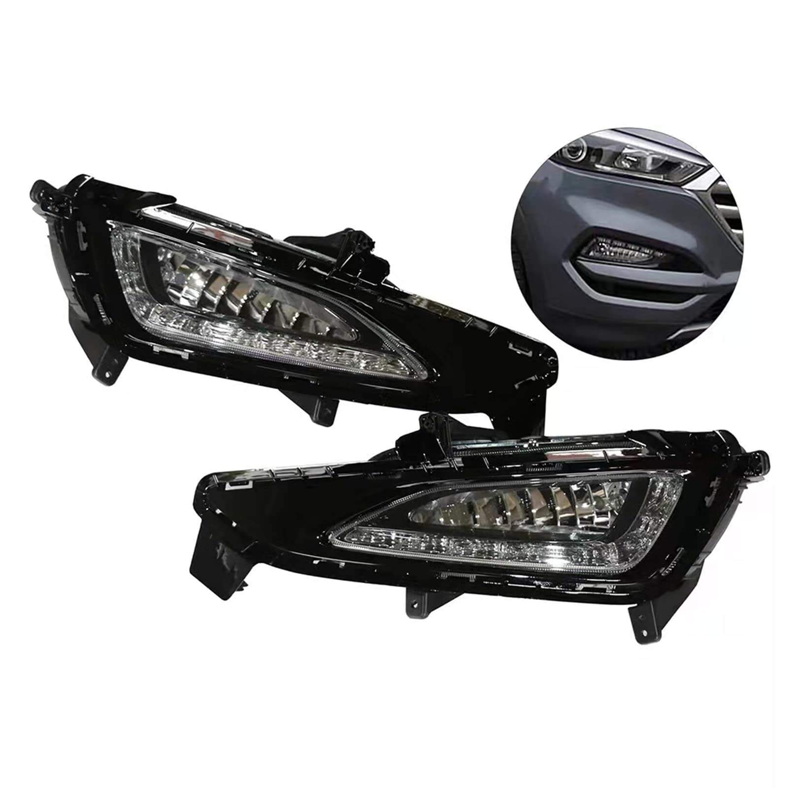 OUKANING 2Pcs LED Daytime Running Lights with Frame for Hyundai Tucson 2015-2017 - DRL Fog Light Driving Lamp, Front Bumper Replacement (USA Stock) - Enhance Visibility & Style for Day & Night Driving