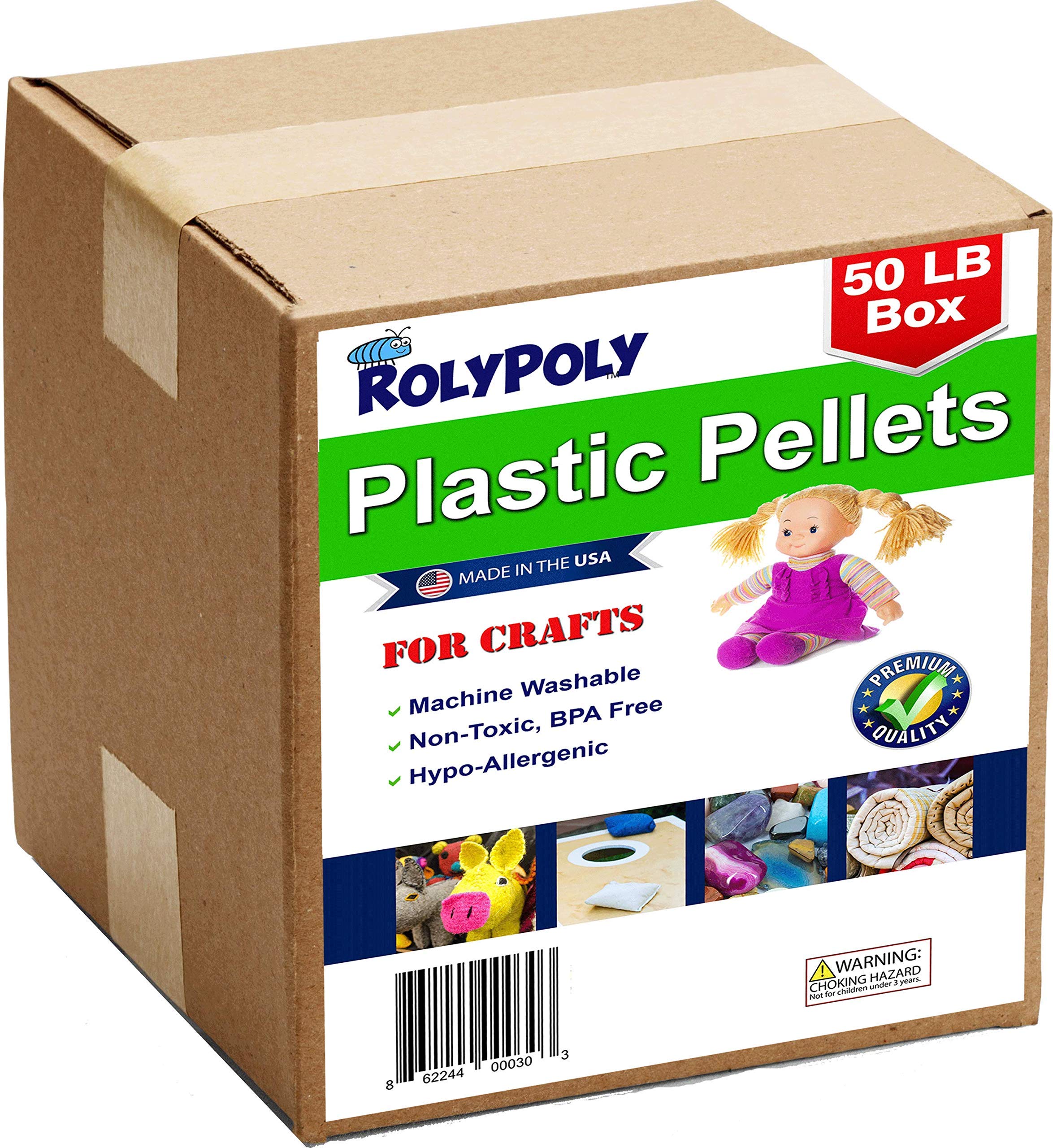 Premium Poly Plastic Pellets for Weighted Blankets - 50 LBS Bulk Box | High Quality USA-Made Pellets for Rock Tumbling, Doll Stuffing & Craft Filling | Perfect for DIY Projects, Sensory Toys and Home Decor