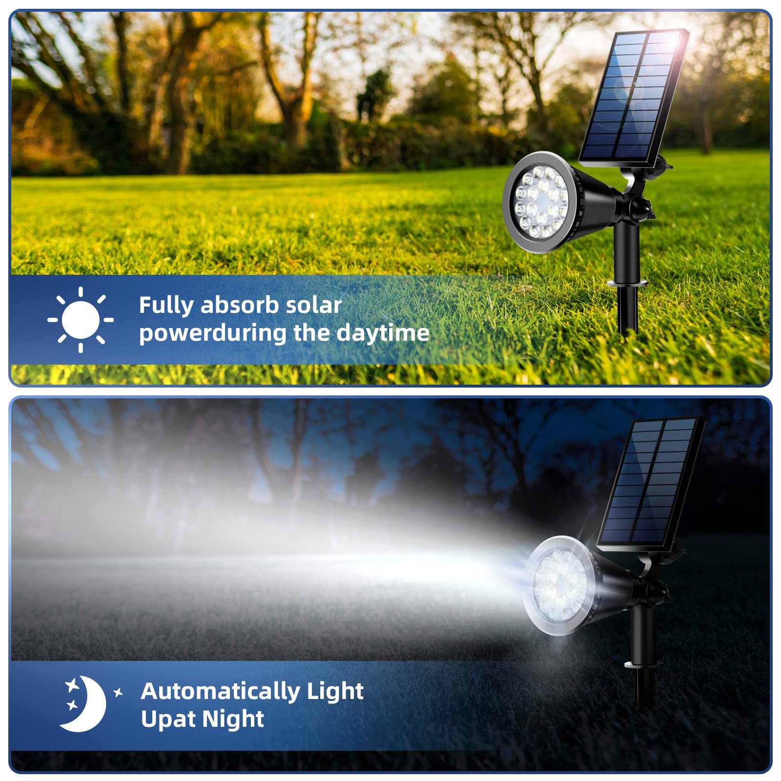 800 Lumen Solar Spot Lights Outdoor Waterproof - Solar Landscape Pathway Lights for Trees, Gardens, and Driveways - Solar Flood Lights for Yard, Patio, and Backyard Security Lighting