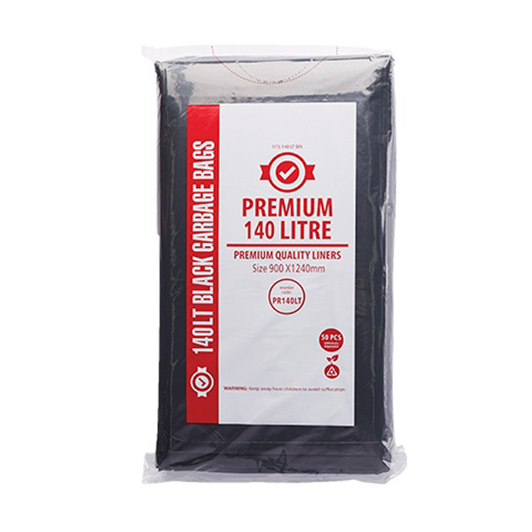 Premium Heavy Duty 140L Black Trash Bags - Extra Thick Garbage Bags for Kitchen, Office & Outdoor Use