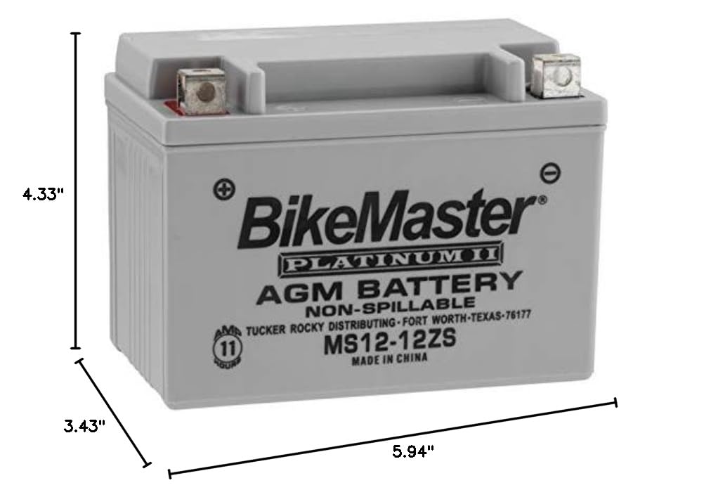BikeMaster AGM Platinum II Battery MS12-12ZS - Compatible with Yamaha XP530 T-Max 2012-2013 Motorcycles - High-Performance Replacement Battery for Scooters & Powersports Vehicles - Perfect for Commuting, Touring & Off-Road Adventures