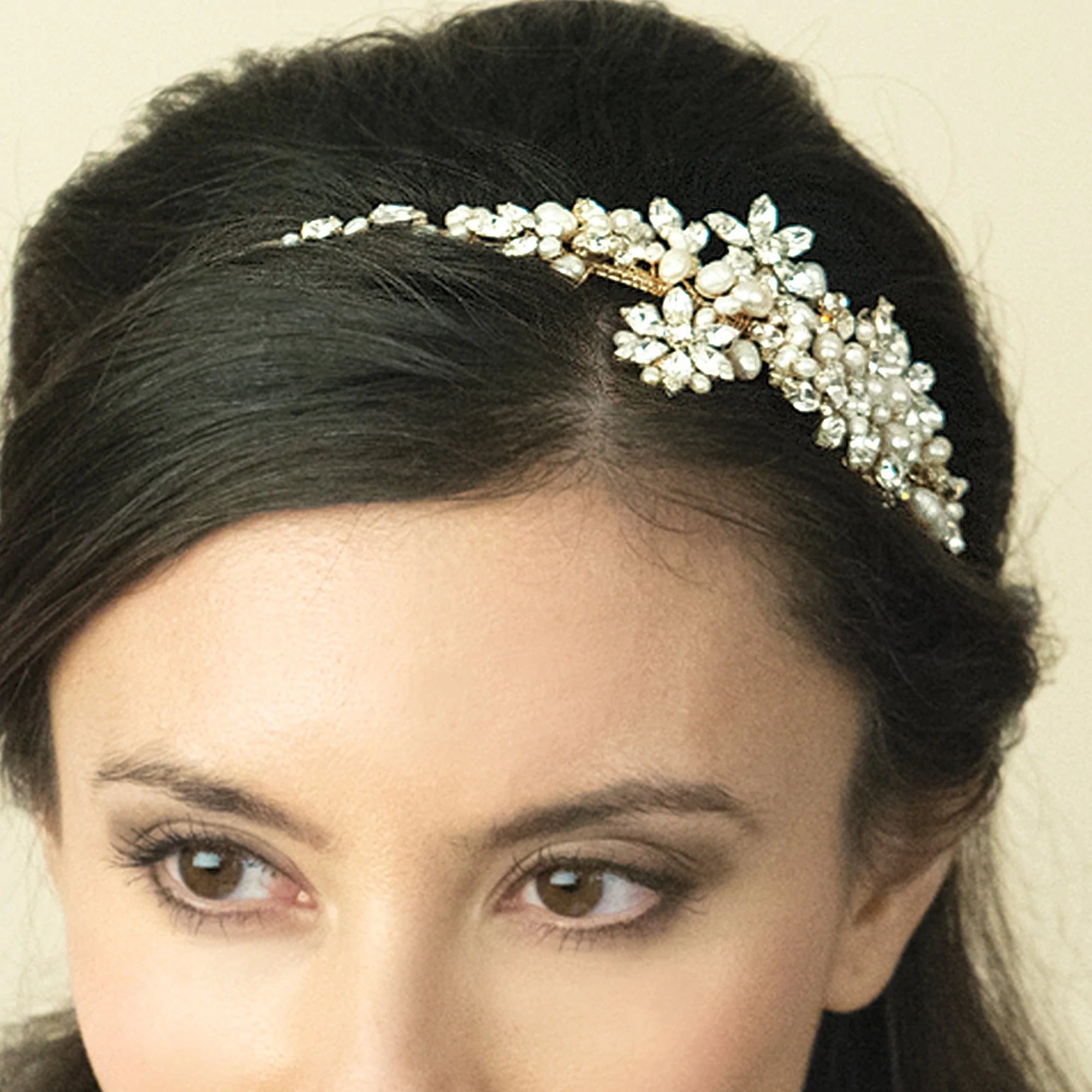 SAFIYA Gold Bridal Headband with Swarovski Crystals & Freshwater Pearls - Elegant Wedding Hair Accessory for Bride, Bridesmaids & Special Occasions
