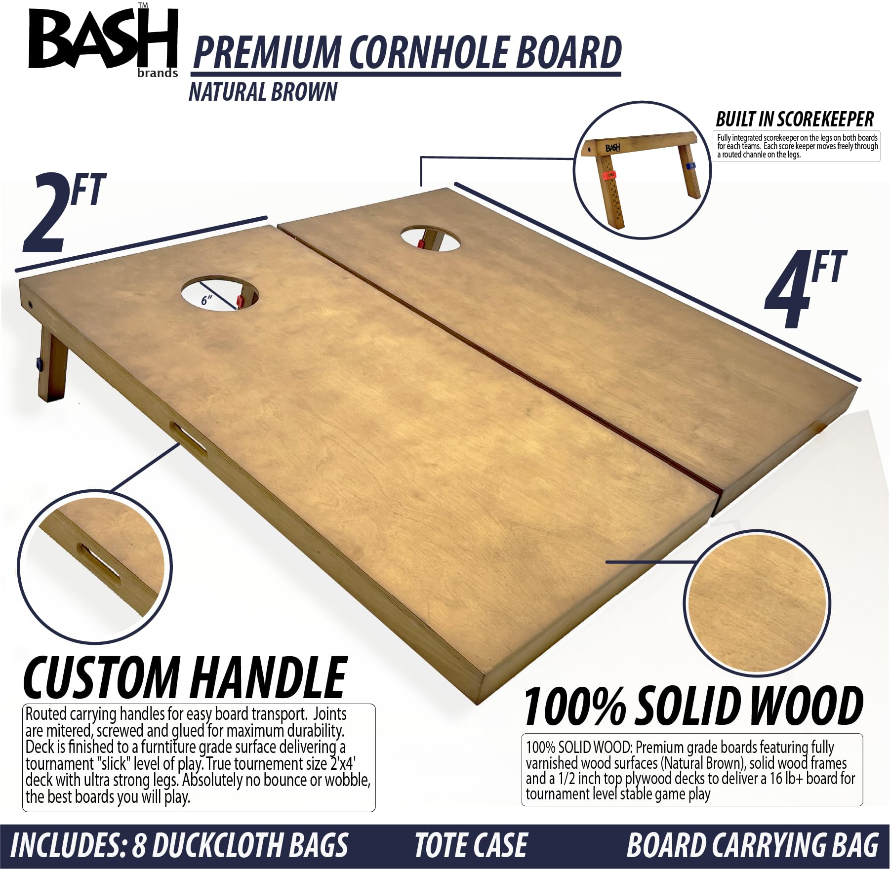 Premium Regulation Solid Wood Cornhole Boards 2'x4' - Commercial Grade No Bounce (Cherry) or Premium Set with 8 Bags & Carry Case - Perfect for Backyard Parties, Tailgating, and Outdoor Games