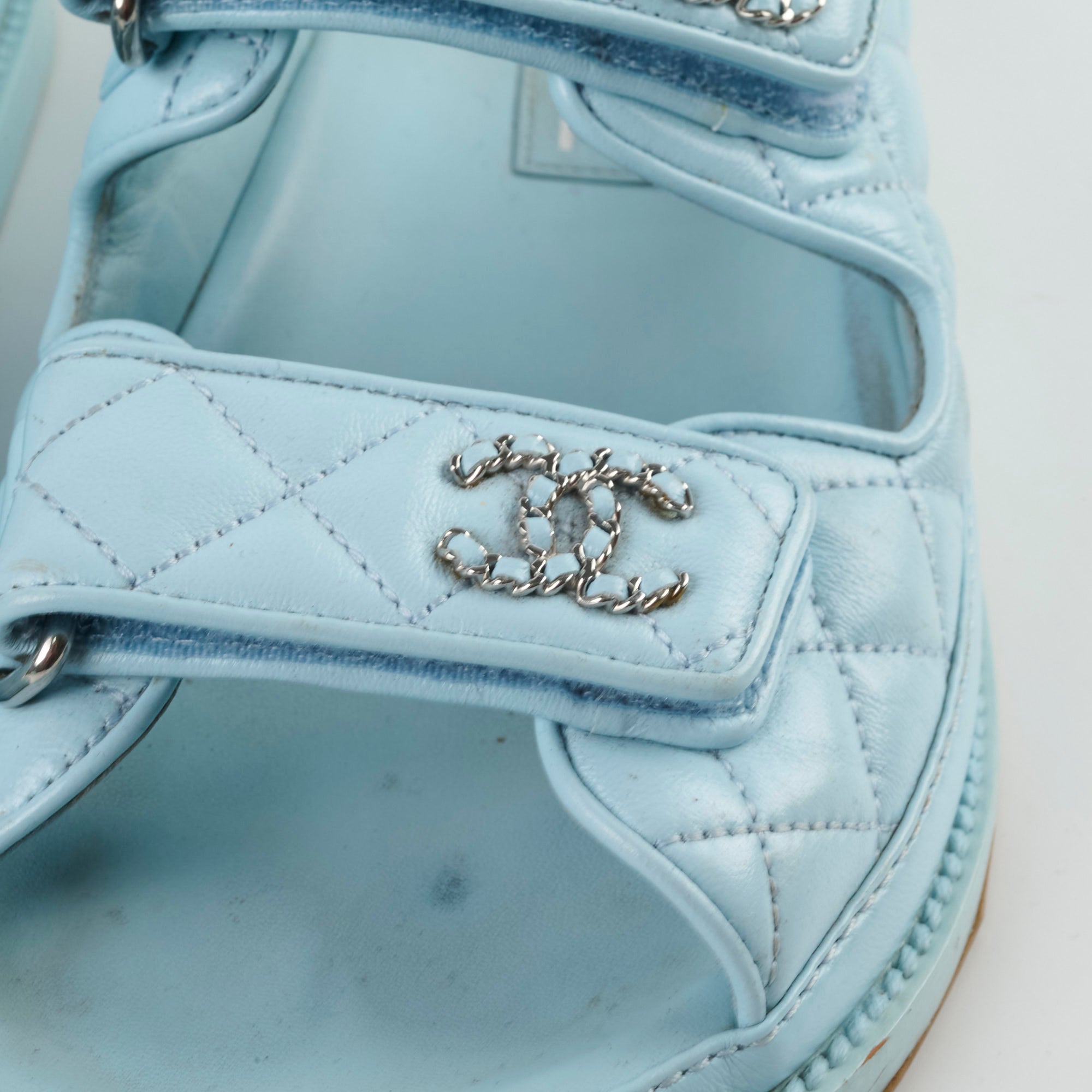 Chanel Blue Leather Sandals Women Size 36 - Comfortable Luxury Designer Shoes for Summer Beach & Casual Outings