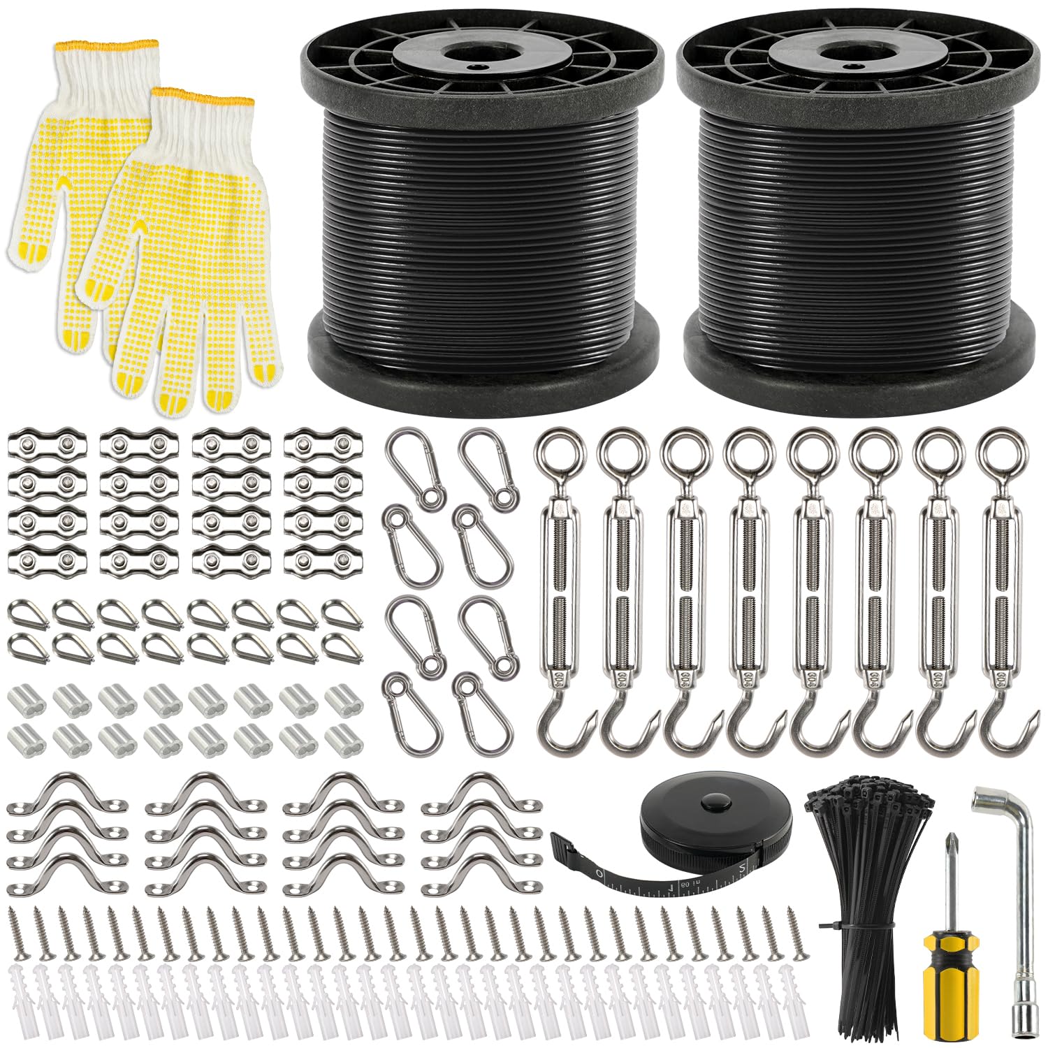 400Ft Nylon Coated Stainless Steel 304 String Light Hanging Wire Rope Kit with Accessories - Outdoor Patio Lights, Camping Lights, Garden & Backyard Decoration