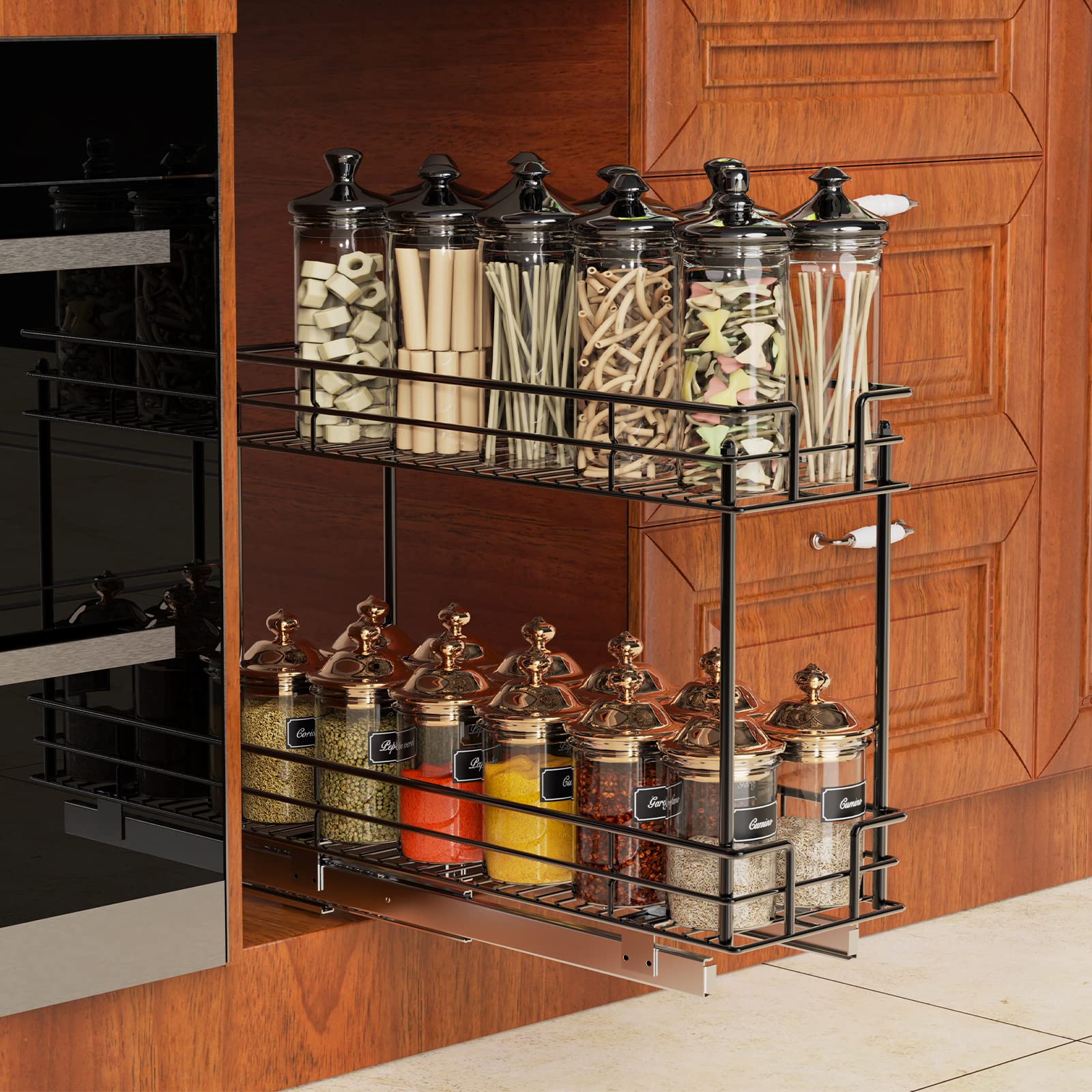 ROOMTEC 2-Tier Pull Out Cabinet Organizer for Narrow Spaces (7