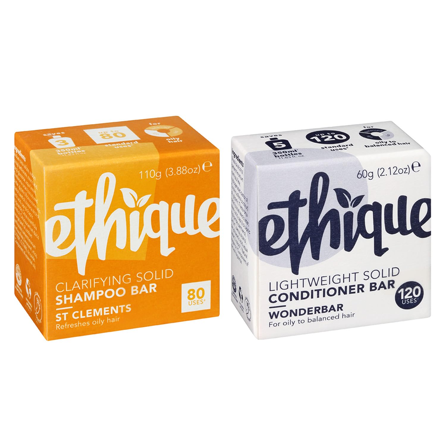 Ethique Goodbye Grease Shampoo & Conditioner Bar Gift Set - Clarifying Shampoo for Oily Hair & Scalp Buildup - Vegan, Eco-Friendly, Plastic-Free, Cruelty-Free, 6 oz (2 Bars) - Perfect for Travel, Gym & Sustainable Hair Care Routine