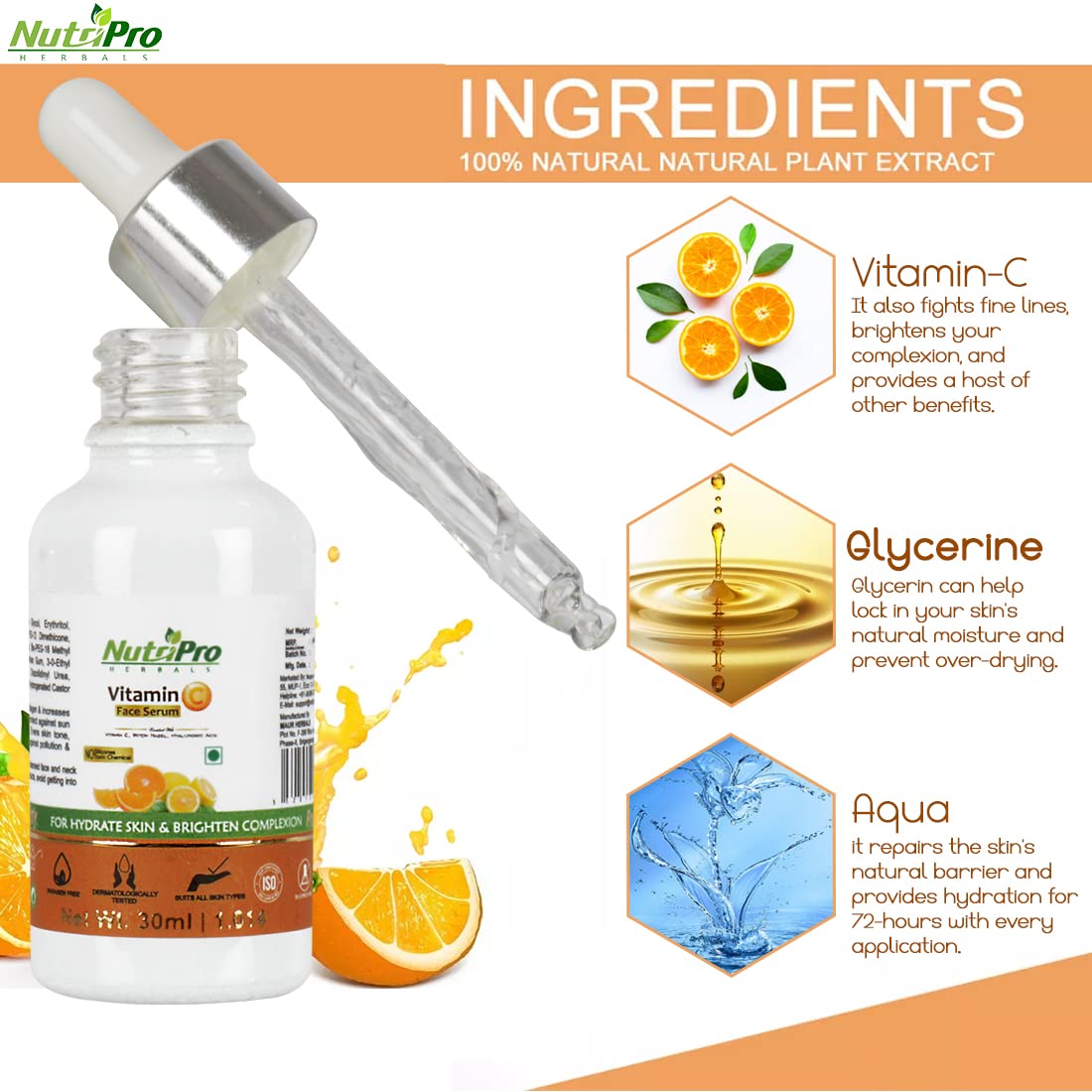 NutriPro Vitamin C Face Serum & Brightening Day Cream 80g - Hydrating & Glow Boosting with Vitamin C, Hazel & Aloe Vera | Silicone-Free, Paraben-Free | Perfect for Daily Skincare & Dull Skin Revival