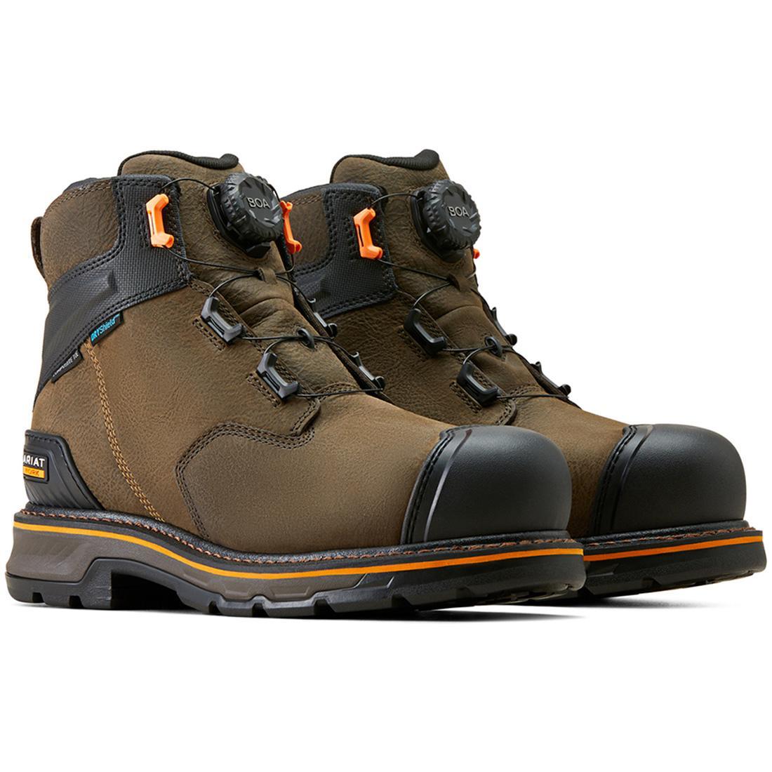 Stump Jumper BOA 6 Inch Composite Toe Waterproof Work Boots for Men - Slip Resistant & Electrical Hazard Safety - Ideal for Construction, Hiking & Outdoor Work (Iron Coffee Color)