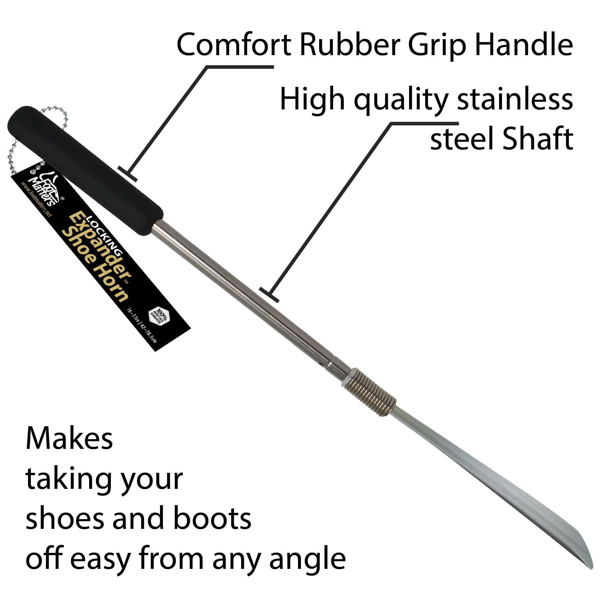 FOOTMATTERS Extra Long Shoe Horn with Twist Lock Handle - Extends 16 to 31 Inches - Perfect for Seniors, Back Pain & Mobility Assistance - Ideal for Boots, Dress Shoes & Hard-to-Reach Footwear
