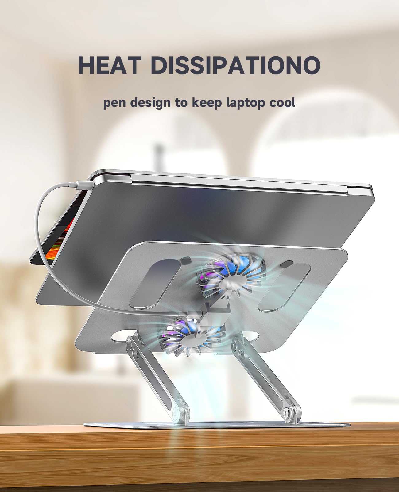 Portable Adjustable Aluminum Laptop Stand with Cooling Fan for MacBook Pro, iMac, 12-15.6