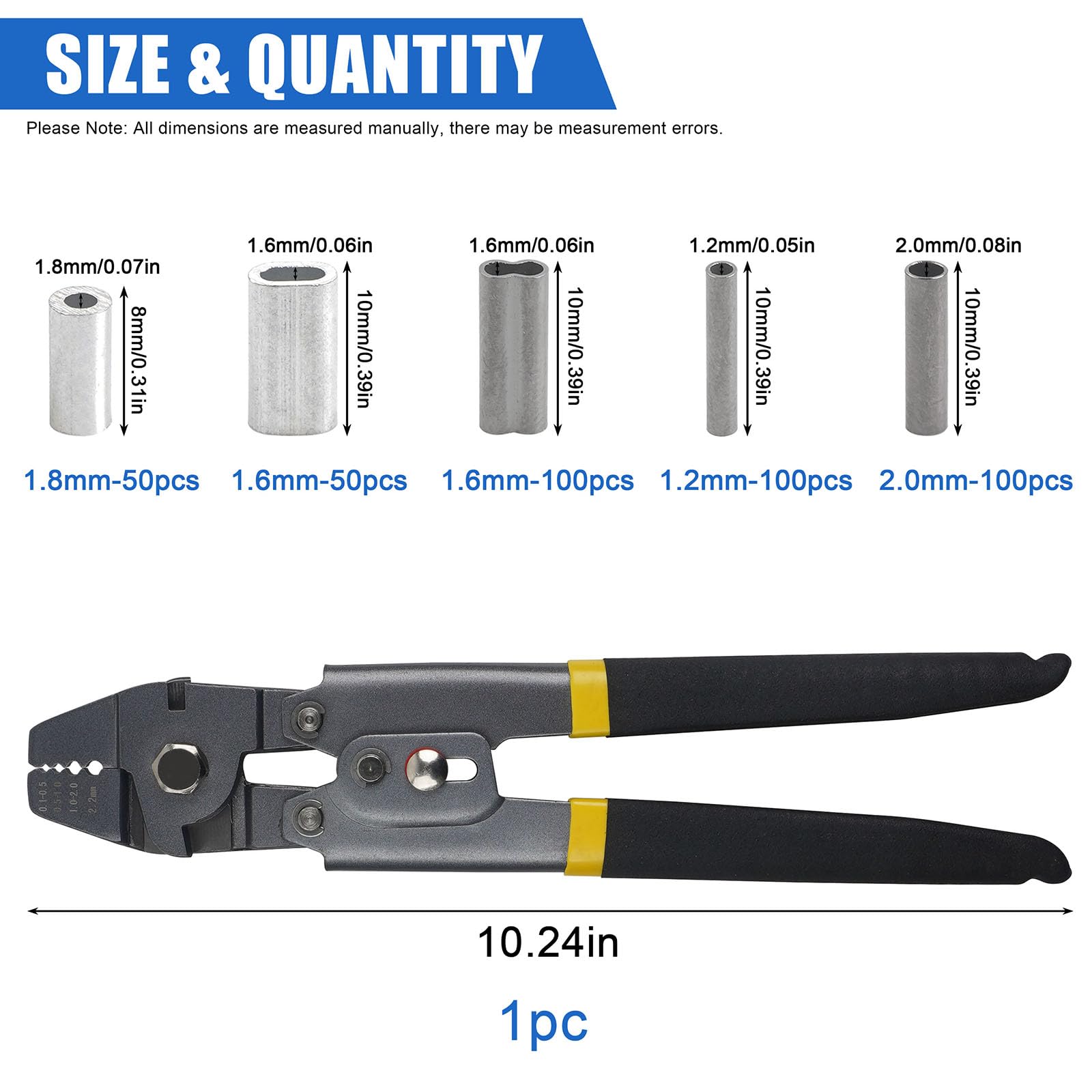 Heavy Duty Fishing Crimping Tool Kit with Crimp Sleeves - Professional Fishing Pliers for Making Leaders & Shark Rigs (Black) - Perfect for Saltwater Fishing, Offshore Angling & DIY Tackle Making