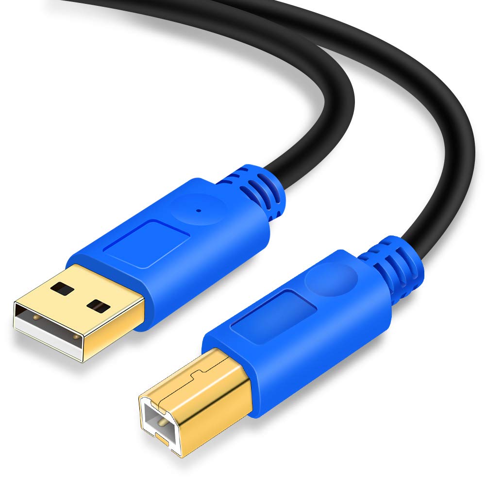 Hanprmee 30Ft USB 2.0 Printer Cable - High Speed Gold-Plated A Male to B Male Connector for HP, Canon, Lexmark, Dell, Xerox, Samsung Printers & Scanners - Durable Blue Cord for Office & Home Use