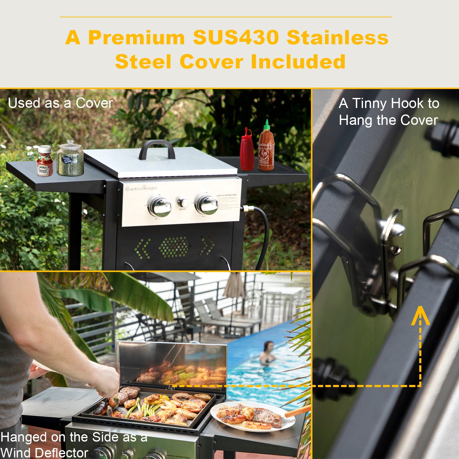 Captiva Designs Outdoor Detachable Gas Griddle Grill - Portable BBQ Grill for Camping, Tailgating & Backyard Cooking - Perfect for Burgers, Steaks & Pancakes