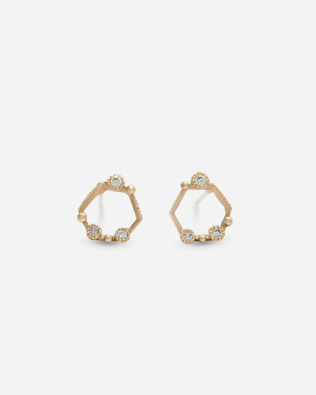 Melee 59 Hexagon & White Diamond Stud Earrings for Women - Elegant Dainty Jewelry for Everyday Wear, Parties & Gifts