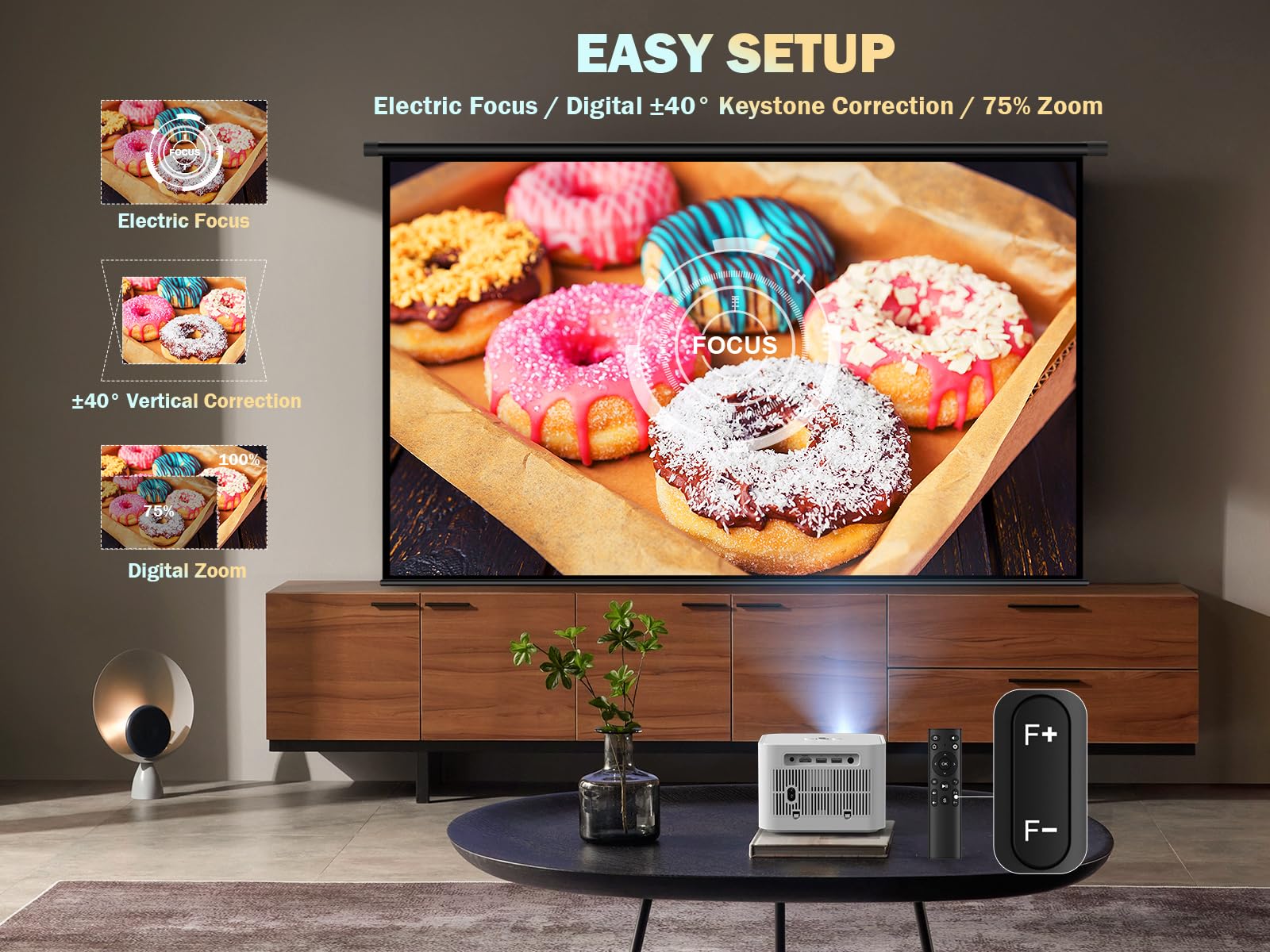 DBPOWER 5G WiFi Mini Bluetooth Projector 4K Support, 300 ANSI Lumens HD 1080P Portable Video Projector with ±40° Vertical Keystone, Zoom & Timer - Smartphone Compatible Outdoor Movie Projector for Home Theater, Camping, and Backyard Entertainment (White)