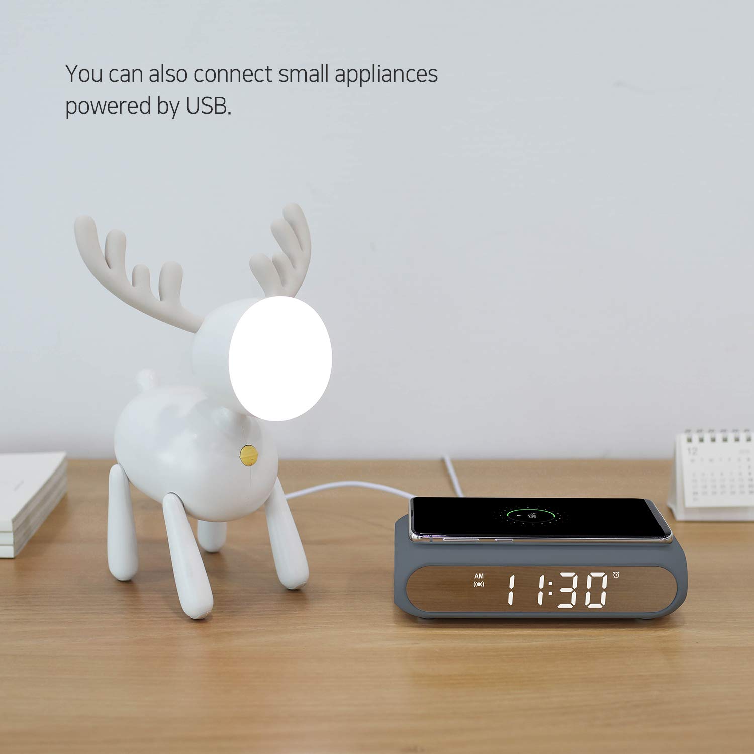 Mooas Qi Wireless Charging Digital Alarm Clock with Mirror - Slim Desk Clock for Bedroom, Office, Nightstand | Fast 10W Charger for iPhone 15/14/13 Pro, Samsung Galaxy S24/S23/S22, AirPods | USB Port & LED Display (Charcoal Gray) - Perfect for Home, Office, Travel and Gift Giving
