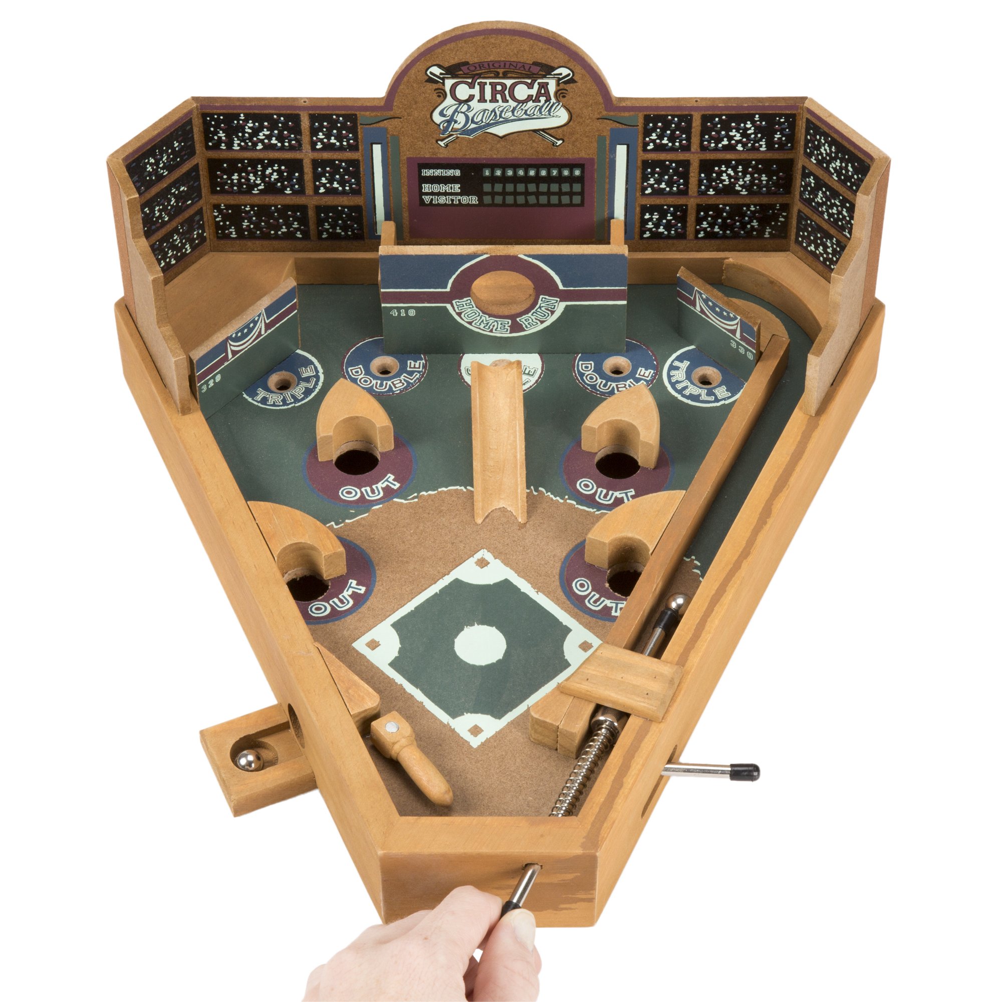 Hey Play Mini Wooden Baseball Pinball Game - Retro Arcade Toy for Adults & Kids - Fun Home & Office Decor