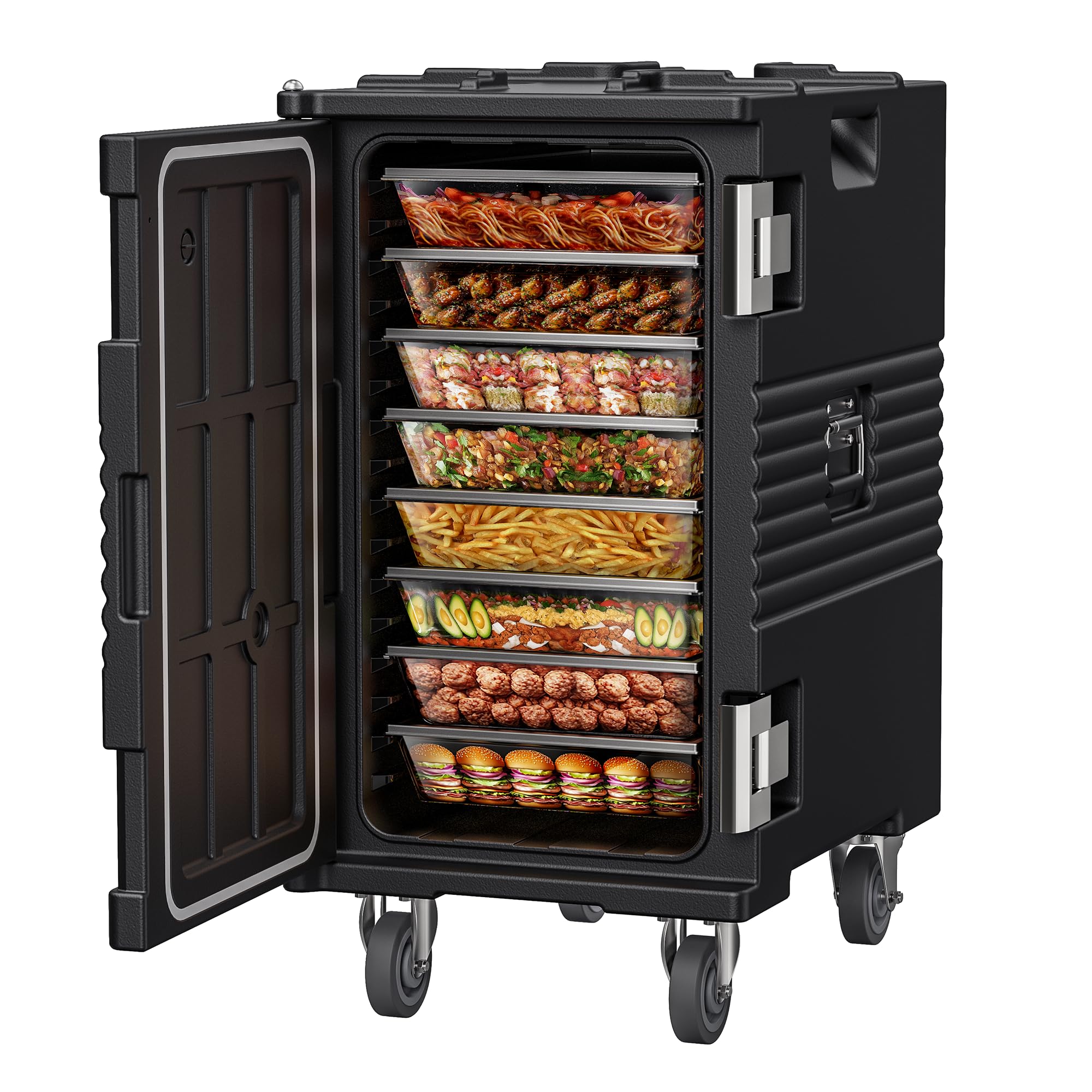 127QT Commercial Food Warmer with Swivel Casters - 304 Stainless Steel Catering Hot Box for Restaurants & Events - Insulated Food Carrier Holds 8 Full-Size Pans (Pans Not Included) - Perfect for Buffets, Catering Services & Large Gatherings