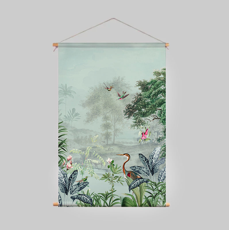 Scenic Landscape Textile Poster - Dusty Mint Green Wall Art for Home & Office Decor | Perfect for Living Room, Bedroom, or Workspace
