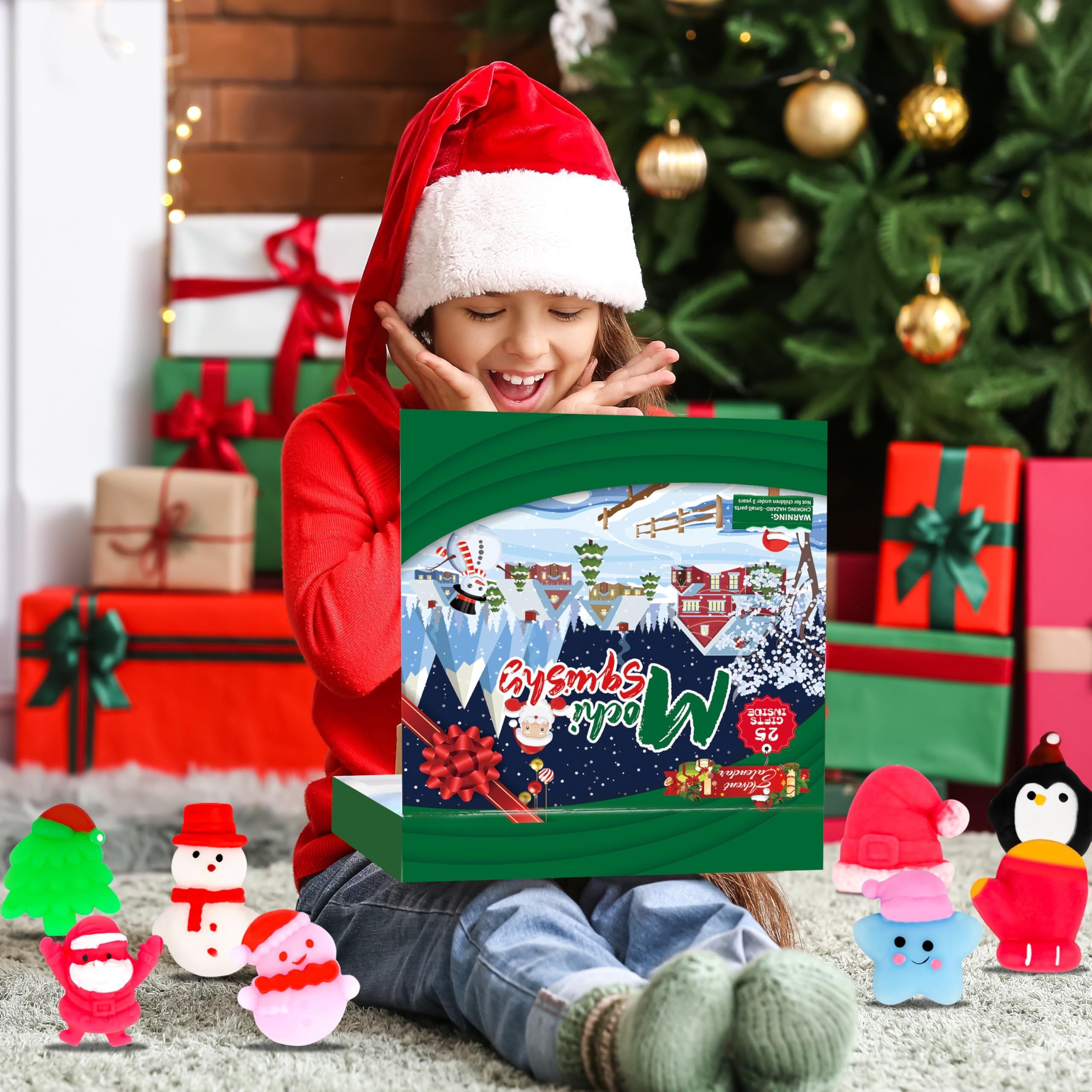 2024 Kids Christmas Advent Calendar with 25 Mochi Squishies - Stress Relief Toys for Boys & Girls Holiday Countdown