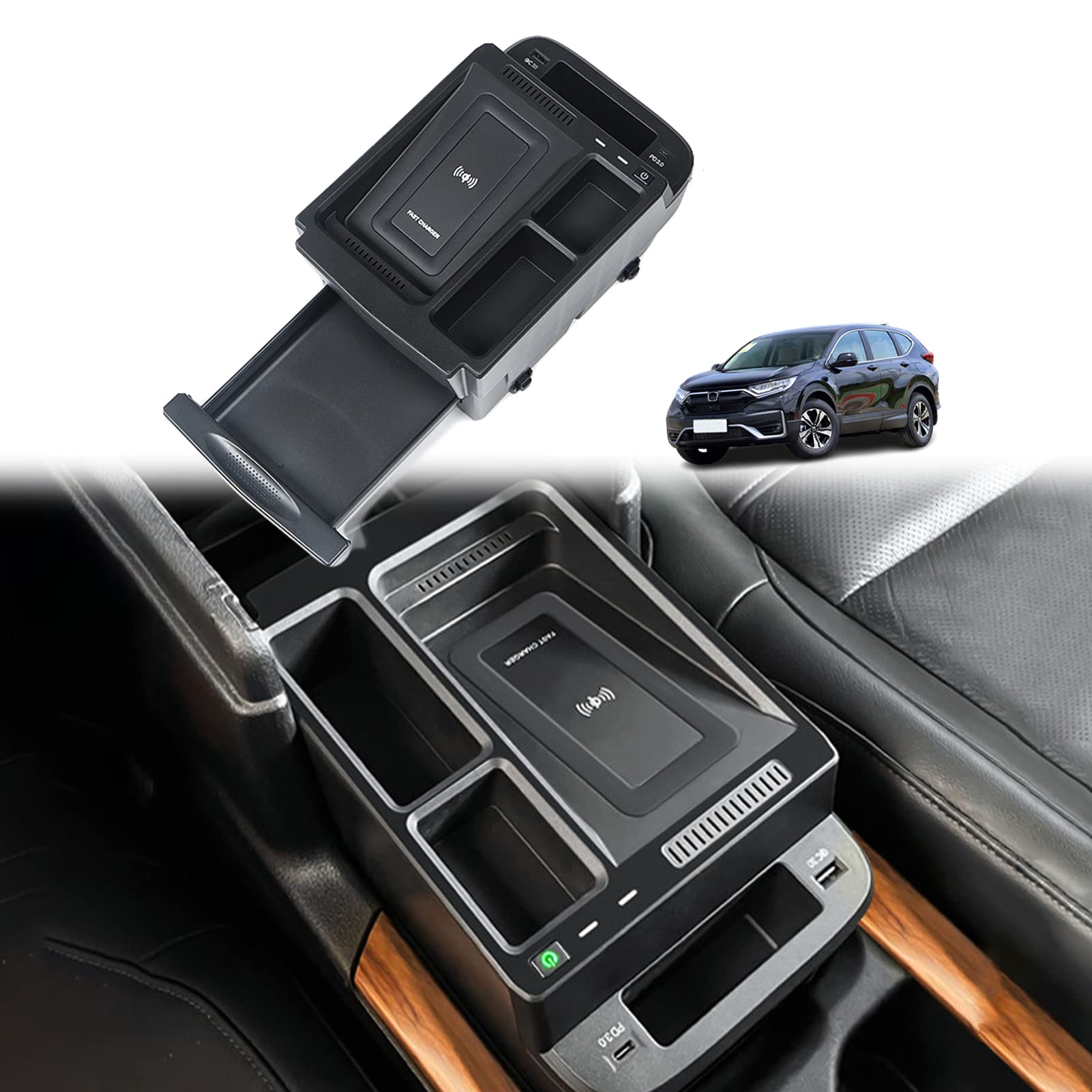 Saturey 10W Fast Wireless Car Charger Pad for Honda CR-V 2017-2022, Qi-Certified Center Console Charging Dock Compatible with iPhone 14/13/12, Samsung Galaxy S23/S22/S21 & All Qi-Enabled Phones - Perfect for Road Trips & Daily Commuting