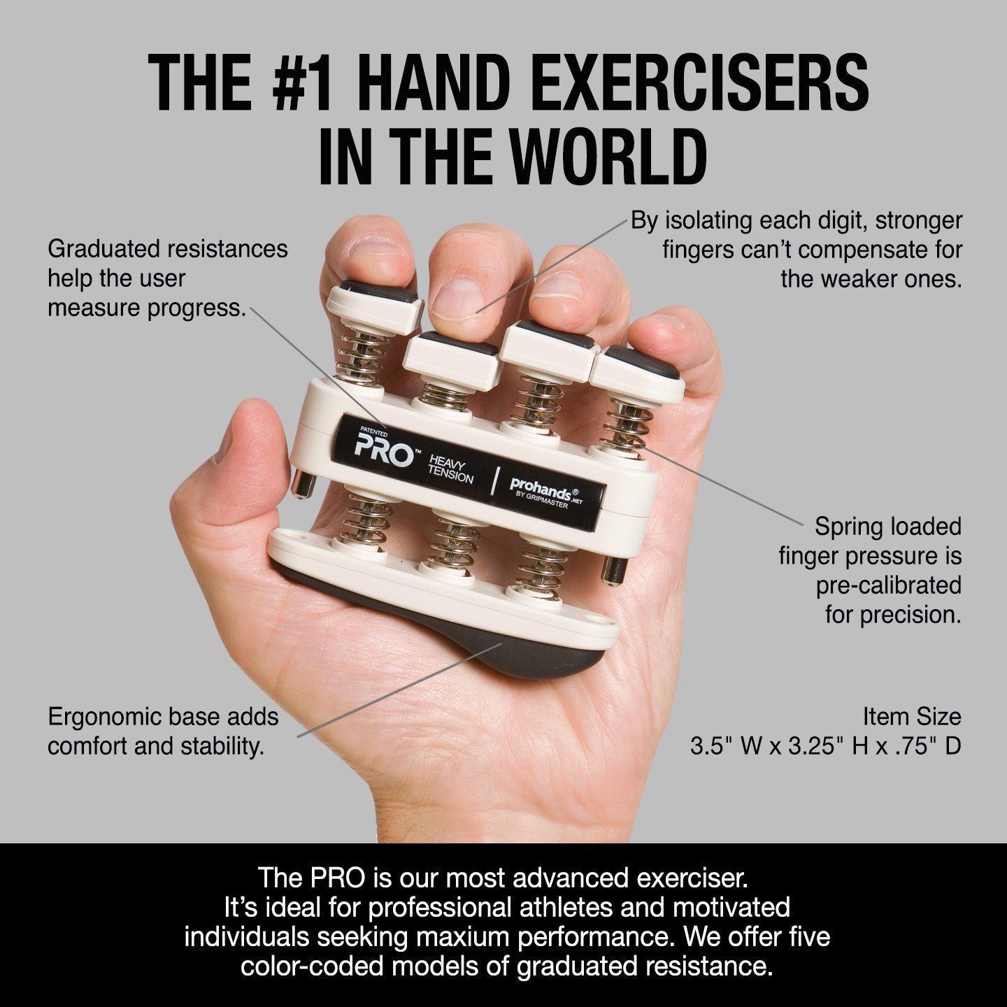 PRO Hand Exerciser & Finger Strengthener - Spring-Loaded Grip Trainer with Finger-Piston System for Individual Finger Isolation - Perfect for Rehabilitation, Rock Climbing & Musician Finger Exercises