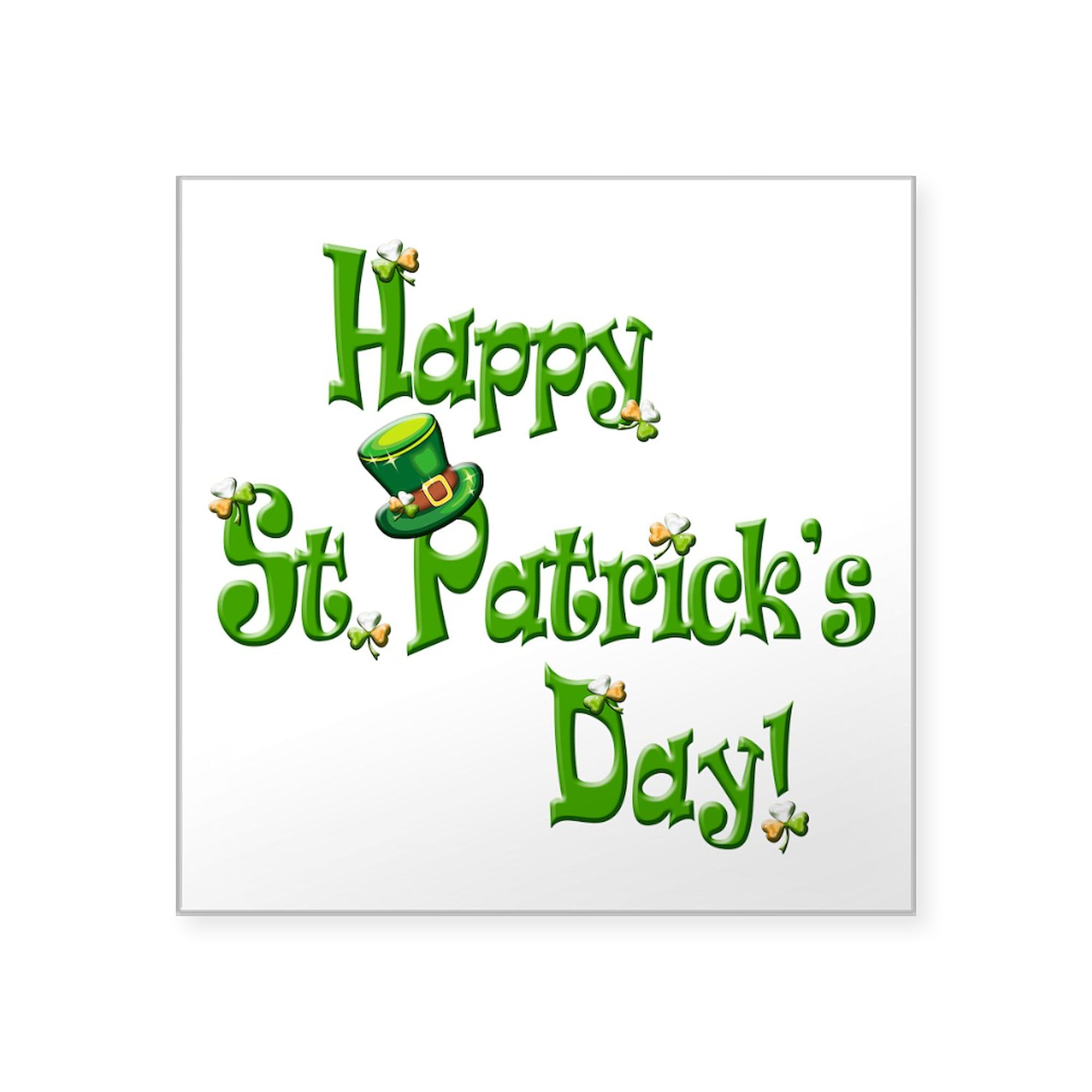 Happy St. Patrick's Day Square Bumper Sticker - Waterproof Vinyl Car Decal for Windows, Laptops & Coolers - Shamrock Party Decorations & Irish Pride Accessories