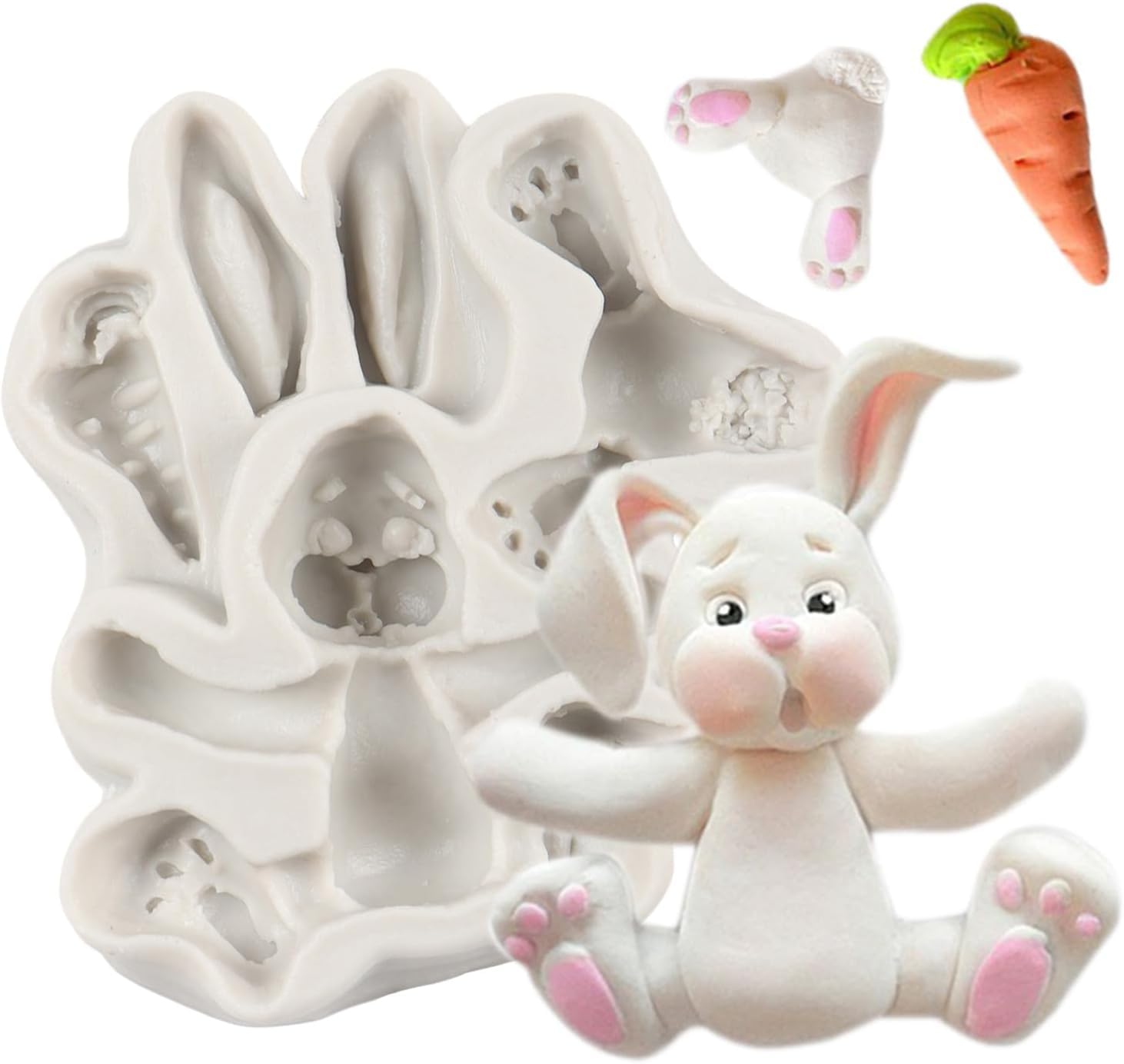 Skytail 3D Easter Rabbit Silicone Mold - Bunny & Carrot Theme Fondant Chocolate Mold for Cake Decorating, Cupcake Toppers, Candy Making, Resin Crafts, and Candle Making | Perfect for Easter Desserts, Party Treats & DIY Baking Projects