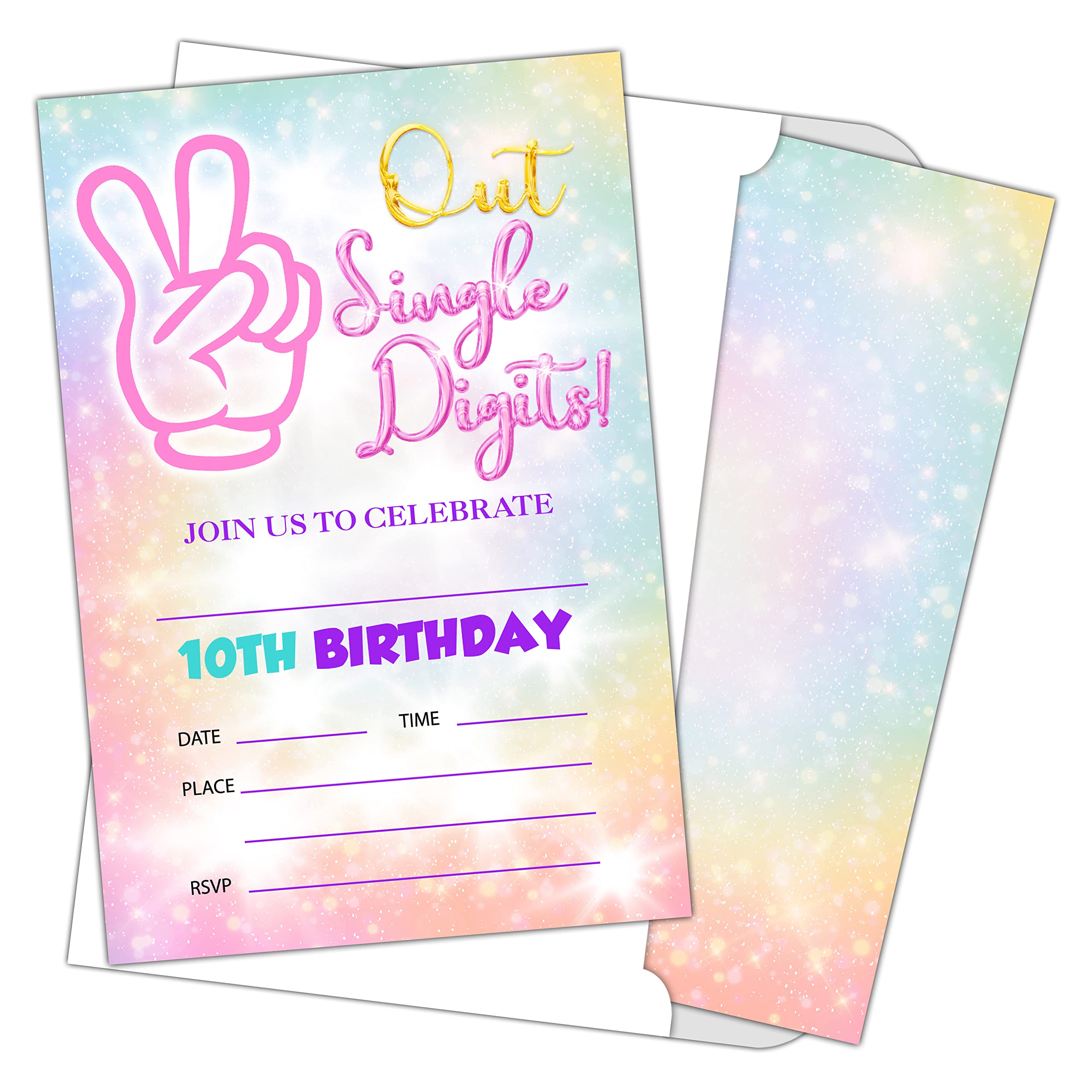 10th Birthday Party Invitation Cards for Kids - Out of Single Digits Celebration Invites with Envelopes (20-Pack) - Perfect for Milestone Birthday Parties, Tween Celebrations & Special Occasions