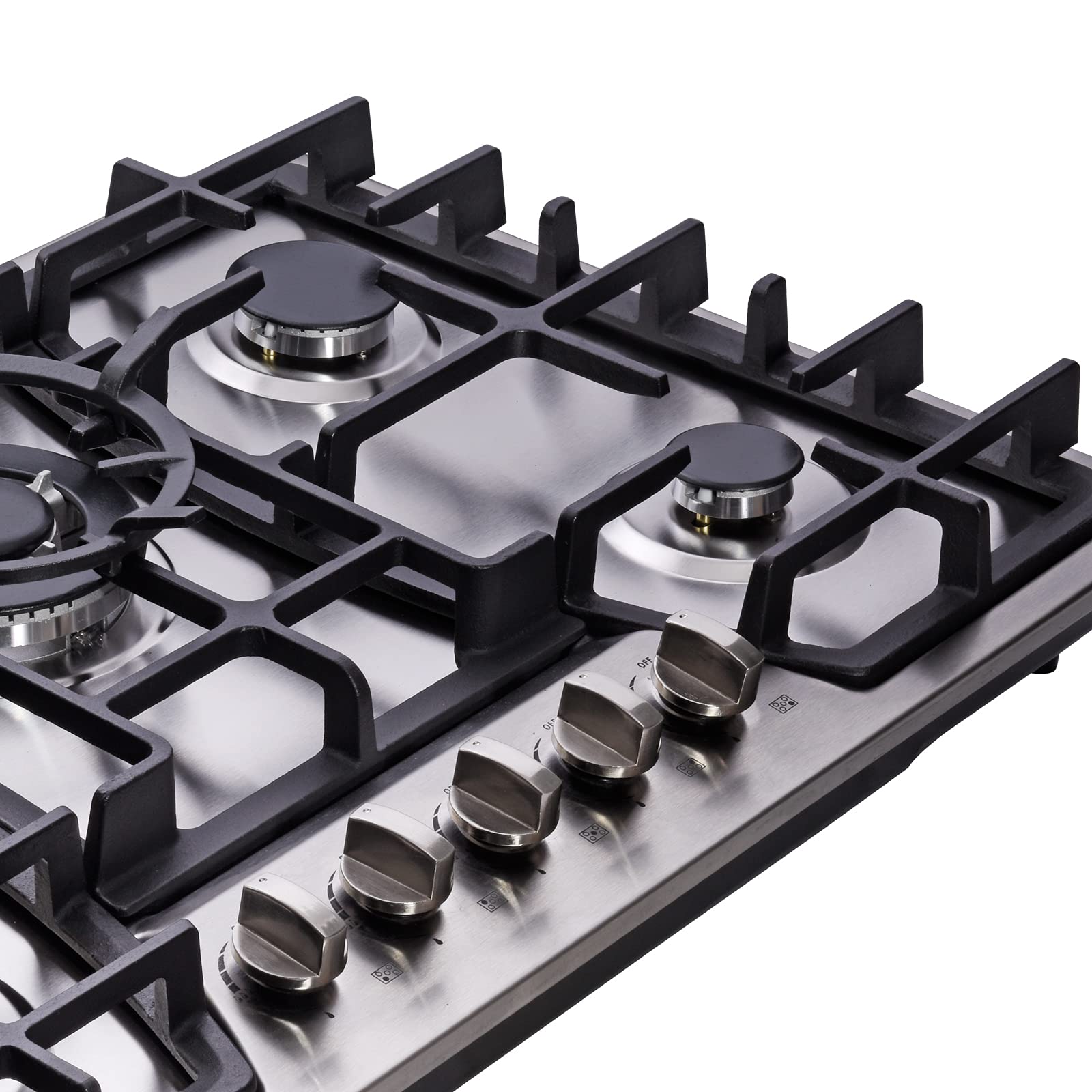 30 Inch 5 Burner Gas Cooktop Stainless Steel - Dual Fuel Stovetop with NG/LPG Conversion - HF57013 Model - Perfect for Modern Kitchens & Professional Cooking