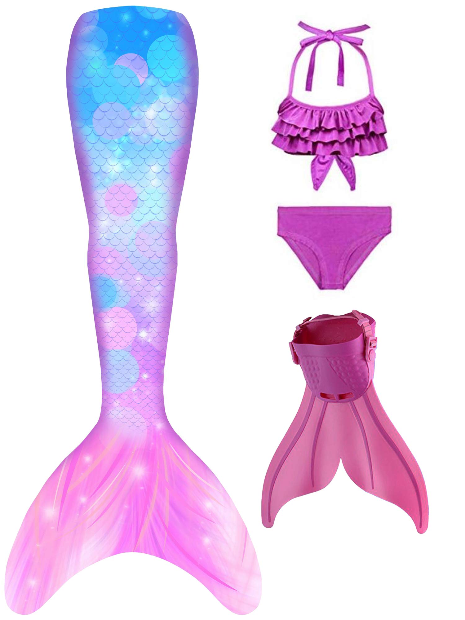 **Mermaid Tail Swimsuit with Monofin for Girls & Boys - Kids Swimwear Bikini Set - Perfect for Pool, Beach & Underwater Photography**