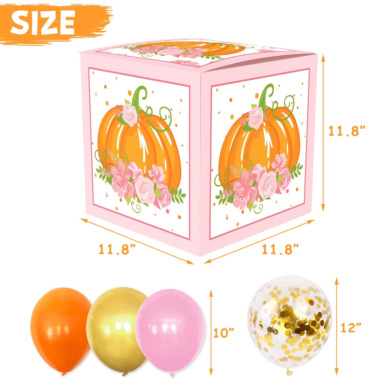 **Pumpkin First Birthday Balloon Box Decorations - Pink Fall Thanksgiving Cake Smash Party Photo Props & Backdrop for Baby Shower, Halloween, and Seasonal Celebrations**