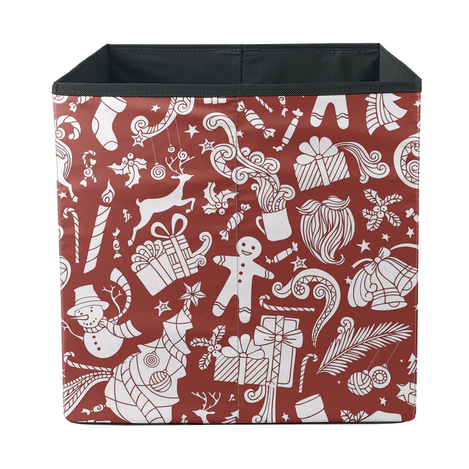 Dremagia Large Red Christmas Themed Fabric Storage Bin - 13 x 13 Inch Toy Chest Box for Holiday Gifts, Kids Room Organization & Seasonal Decor