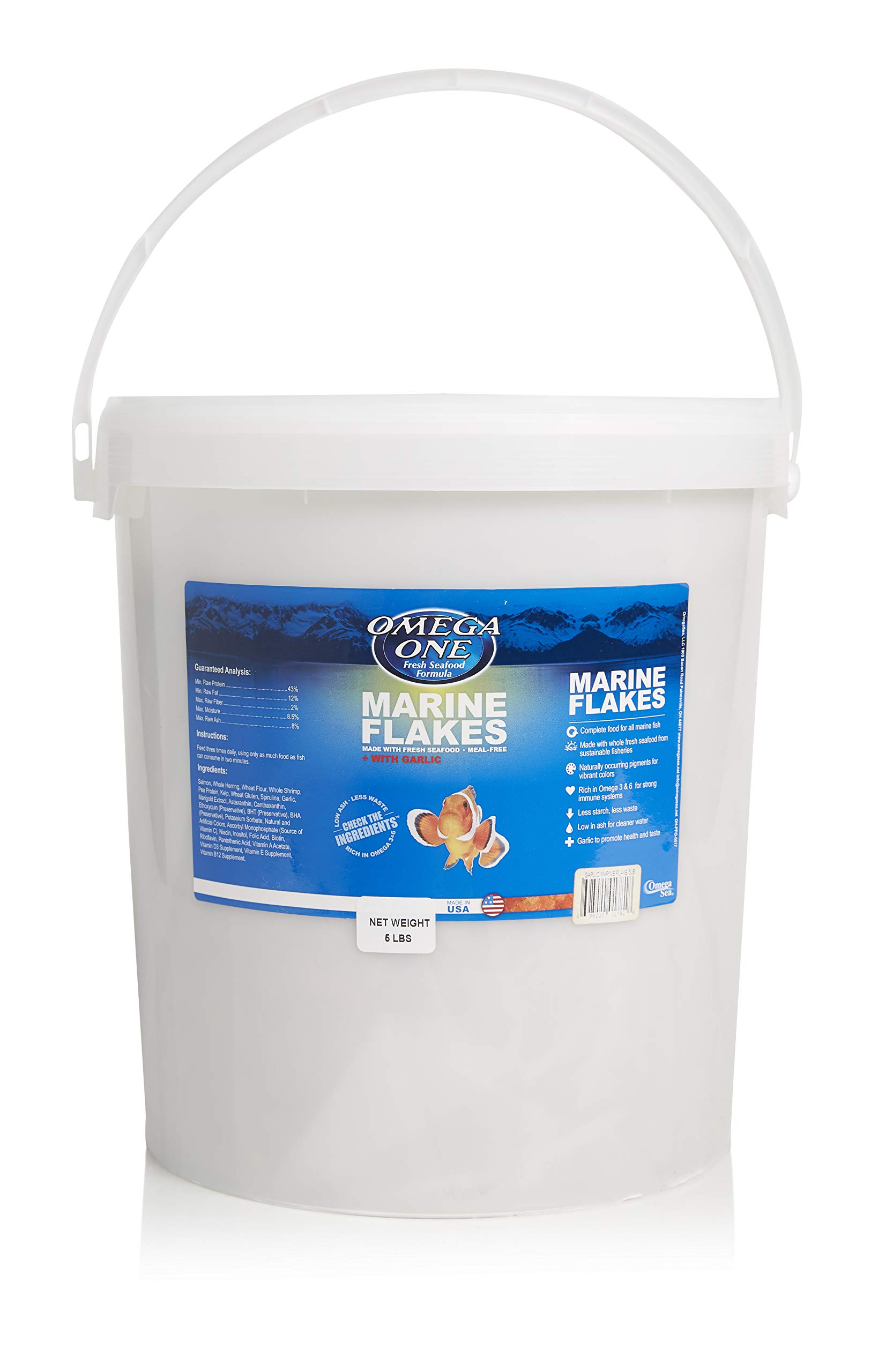 Omega One Garlic Marine Flakes 5 lb - Premium Fish Food for Saltwater & Freshwater Aquariums - Enhances Fish Health & Immunity - Ideal for Marine Fish, Tropical Fish & Reef Tanks