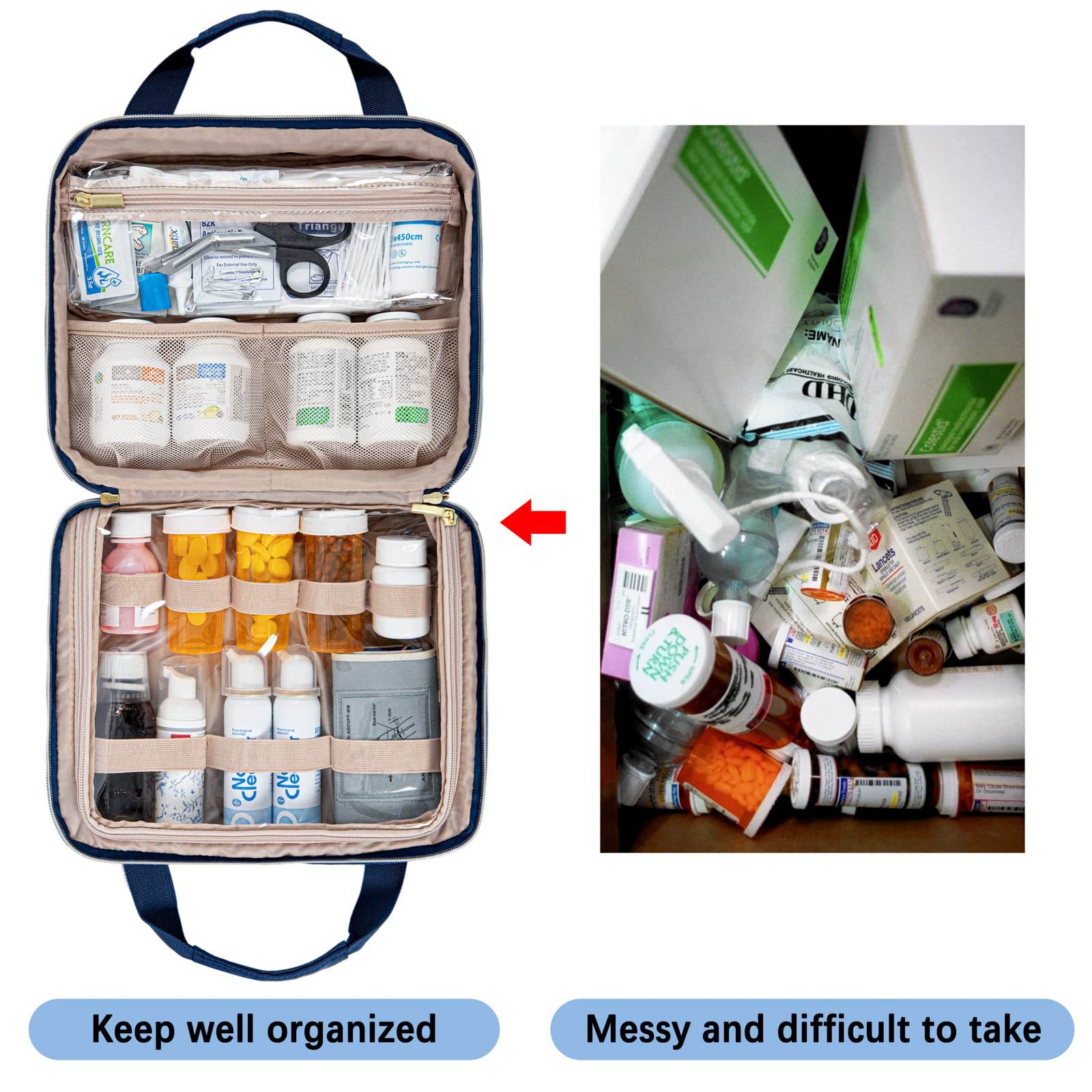**Leudes Large Blue Travel Pill Organizer - Portable Medicine Storage Case for Pills, Vitamins, Fish Oil & Supplements - Perfect for Home, Car & Travel Use (Men & Women)**