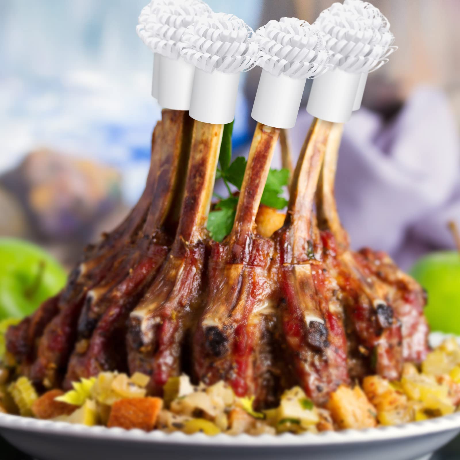 20 Pack White Decorative Paper Frills for Turkey Leg Holders - Food Wraps for Lamb Chops, Pork Roast & Chicken - Perfect for BBQ, Holiday Meals & Party Platters