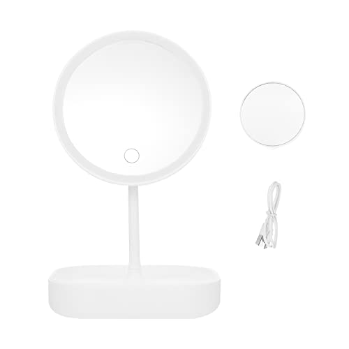 LED Vanity Mirror with Lights - 1 Set Portable Makeup Mirror with Adjustable Brightness, Desktop & Travel Cosmetic Mirror, White Plastic Beauty Mirror for Home & Travel Use - Perfect for Makeup, Skincare, and Grooming