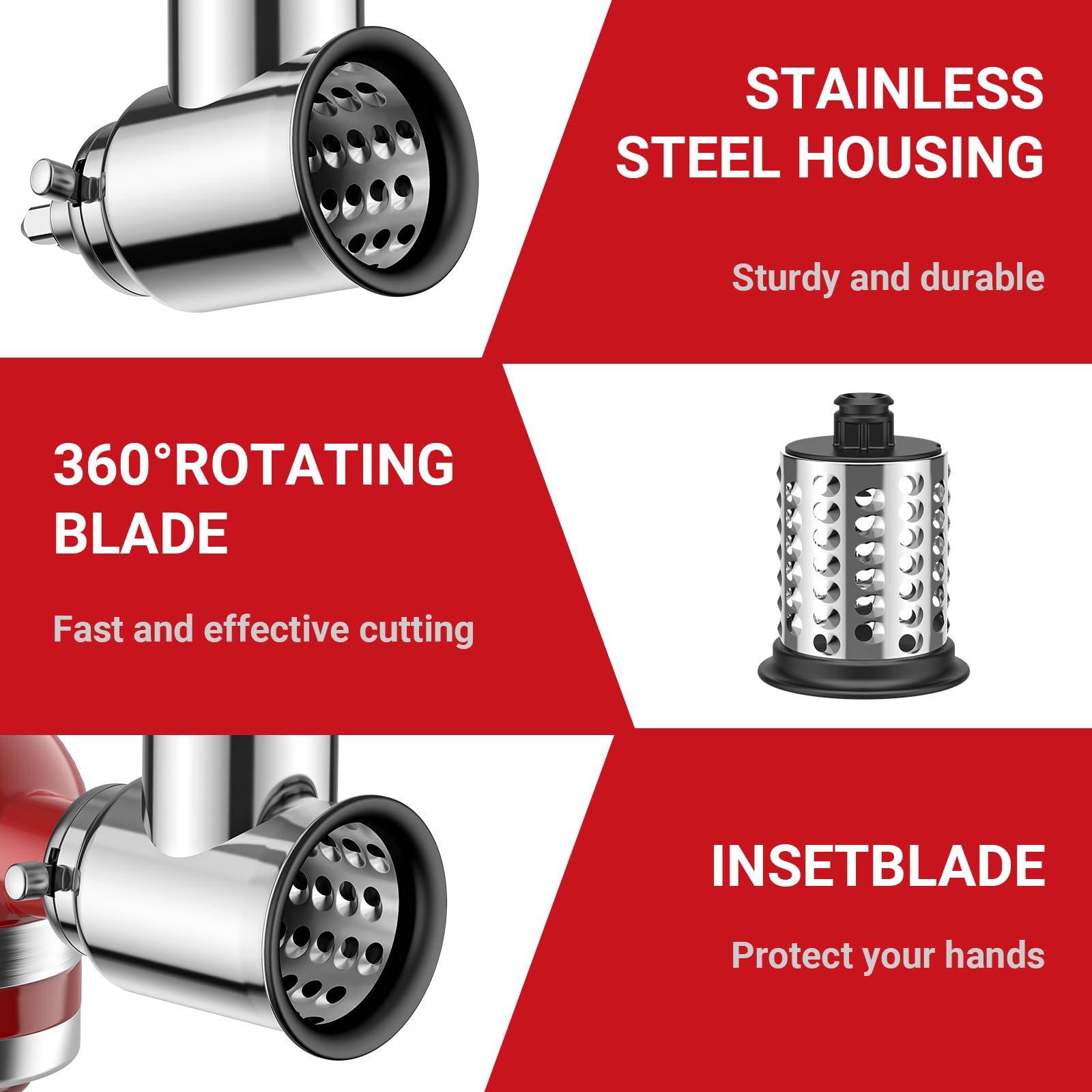 Premium Stainless Steel Slicer & Shredder Attachment for KitchenAid Stand Mixer - Vegetable Cutter, Salad Maker, Cheese Grater & Food Processor - Perfect for Meal Prep, Healthy Salads & Quick Cooking