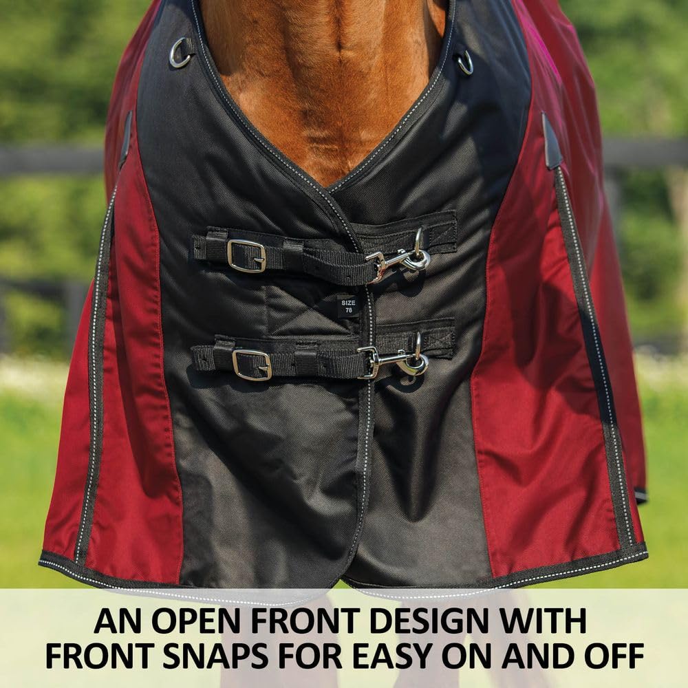 Extreme II Contour Collar Horse Turnout Blanket - 1680D Waterproof Winter Horse Blanket with Surcingle | Heavy Duty Horse Coat for Cold Weather Riding & Stable Use