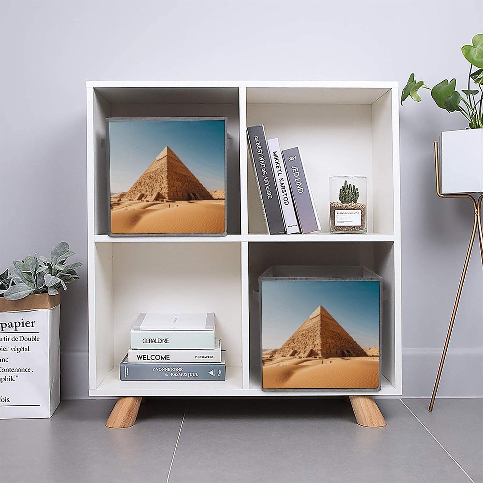 6PCS Collapsible Storage Bins - Egyptian Pyramid Design Foldable Organizer Baskets with Handles for Home, Kitchen, Bathroom & Office Organization - Space Saving Storage Containers for Shelves, Closet & Pantry