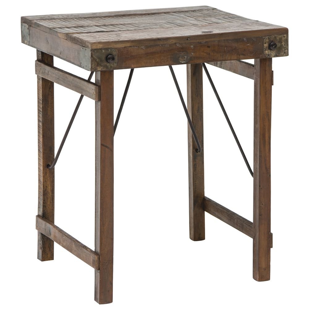 Recycled Wooden Side Table with Folding Legs - KALALOU NGN1122 - Compact & Space-Saving Accent Table for Small Spaces, Bedroom, Living Room, or Balcony